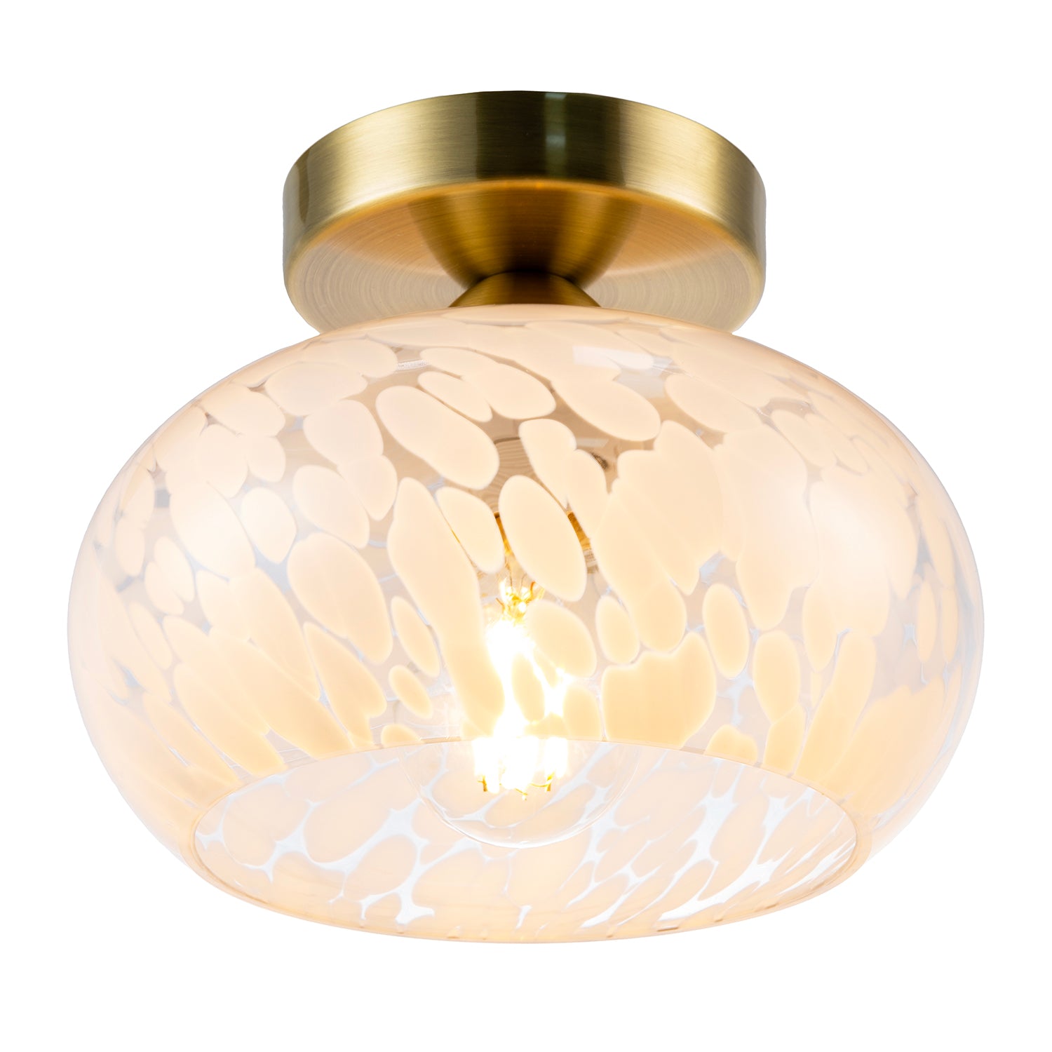 Antique Brass Ceiling Light Fitting with White Snowflake Glass Shade Image 3