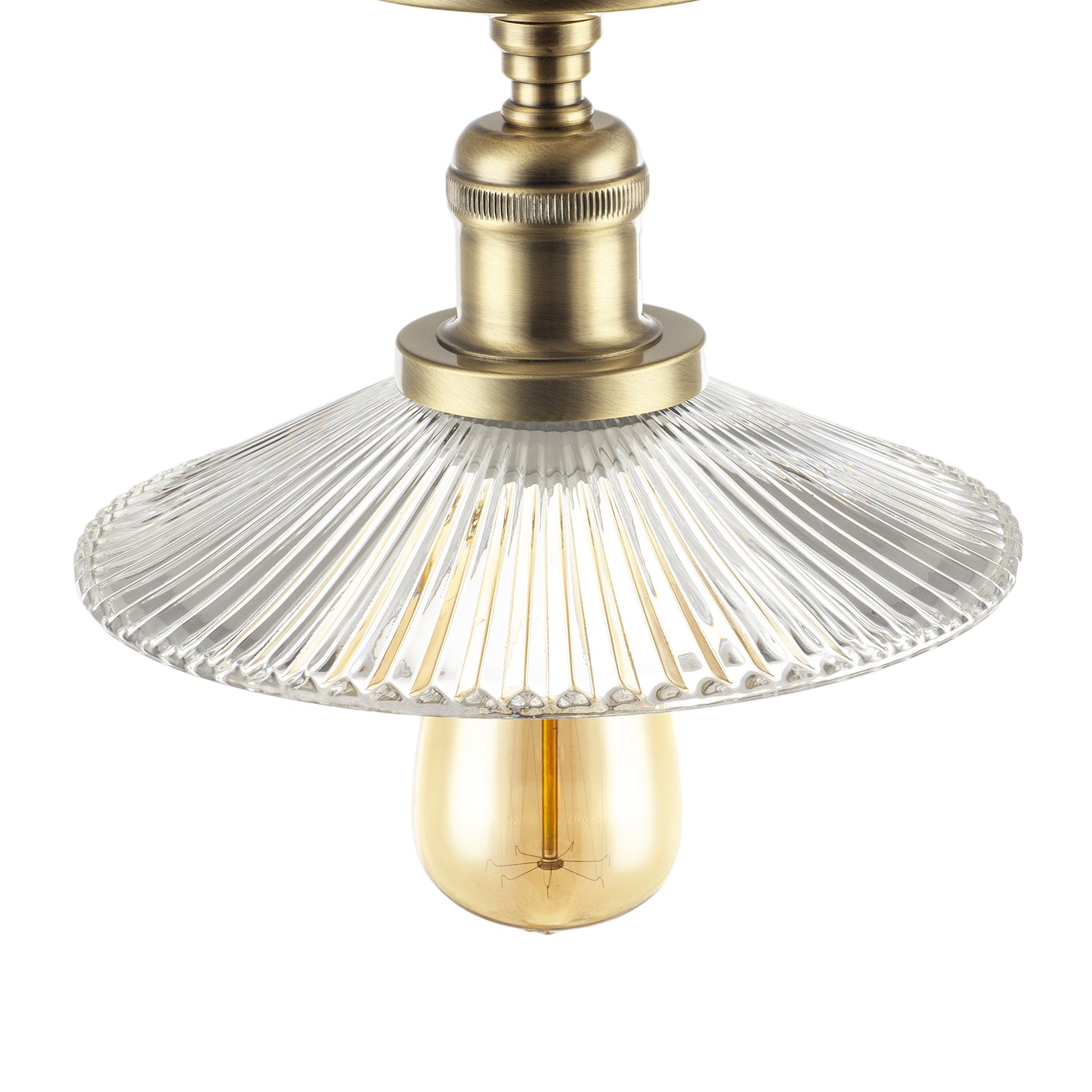 Vintage Design Antique Brass Ceiling Light with Fluted Clear Glass Image 5