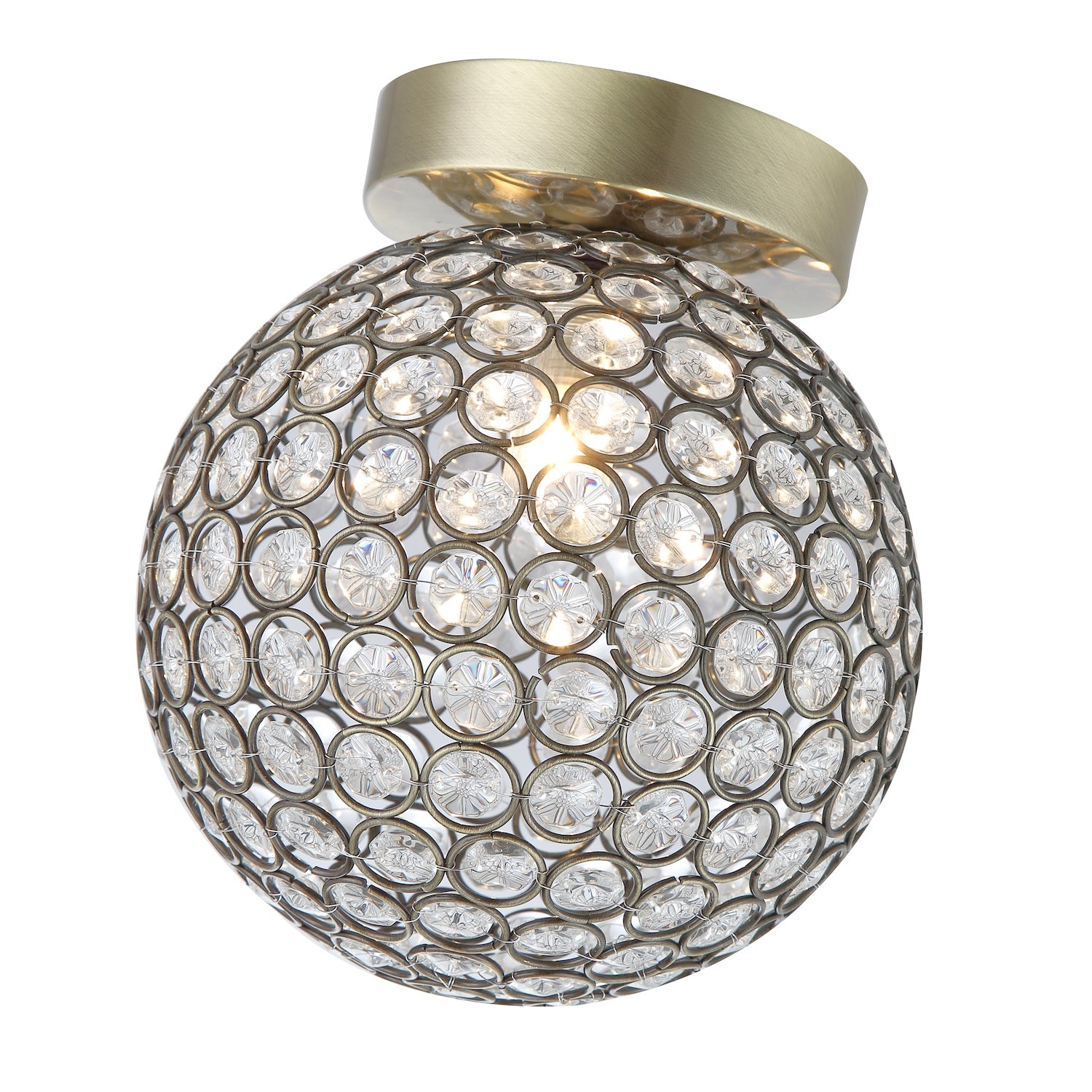 Modern Antique Brass and Clear Beaded Glass IP44 Rated Bathroom Ceiling Light Image 4