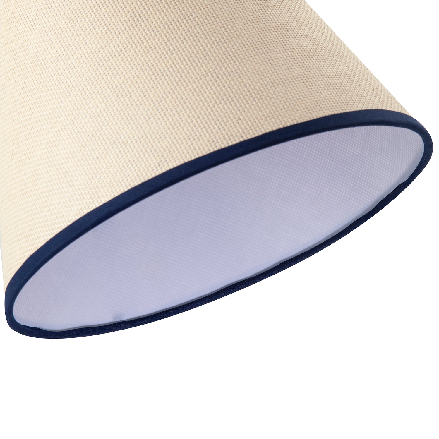Traditional Rattan Tweed Lamp Shade with Navy Blue Cotton Fabric Trims Image 5