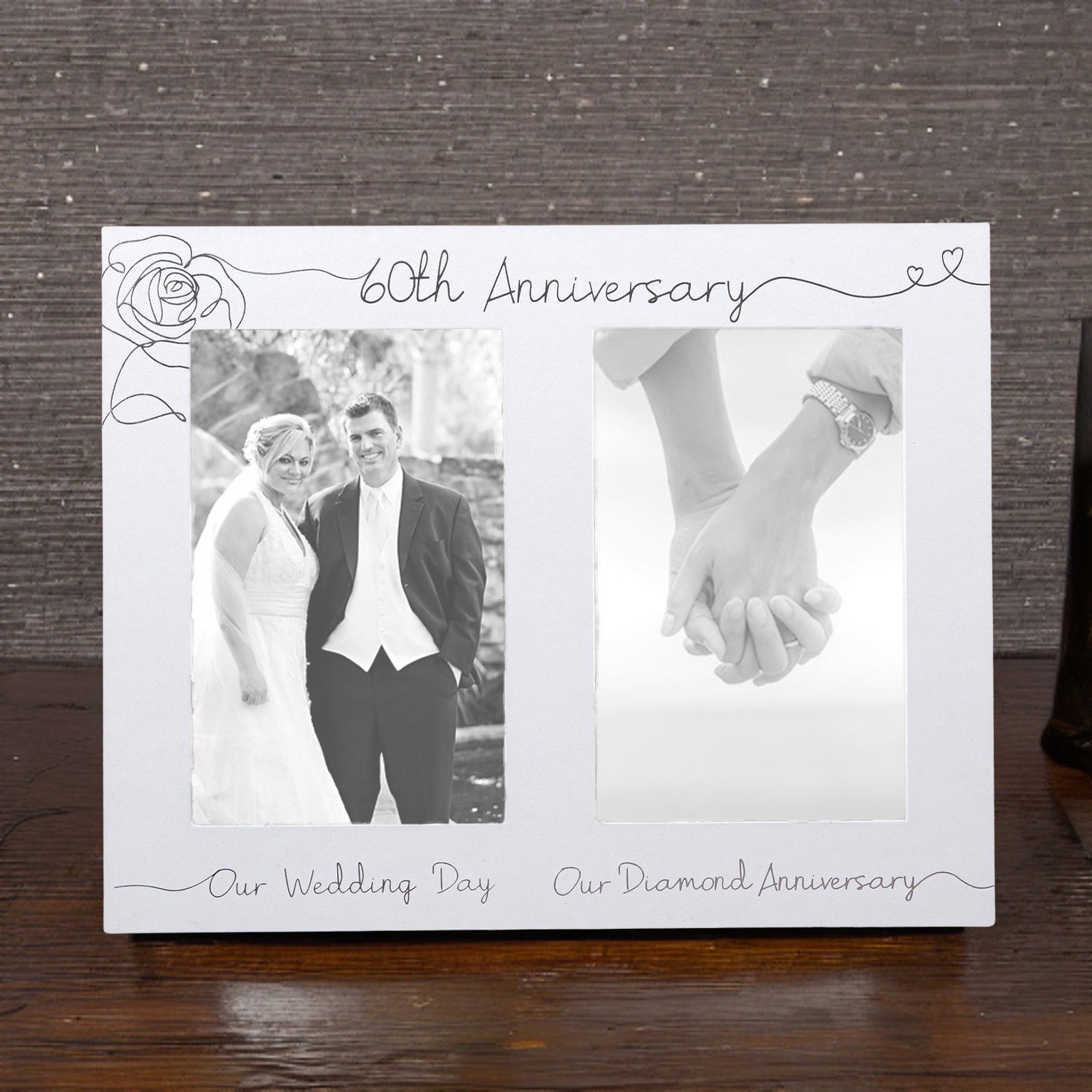 Beautiful Double Picture Frame for 60th Wedding Anniversary - Silver Foil Text Image 7