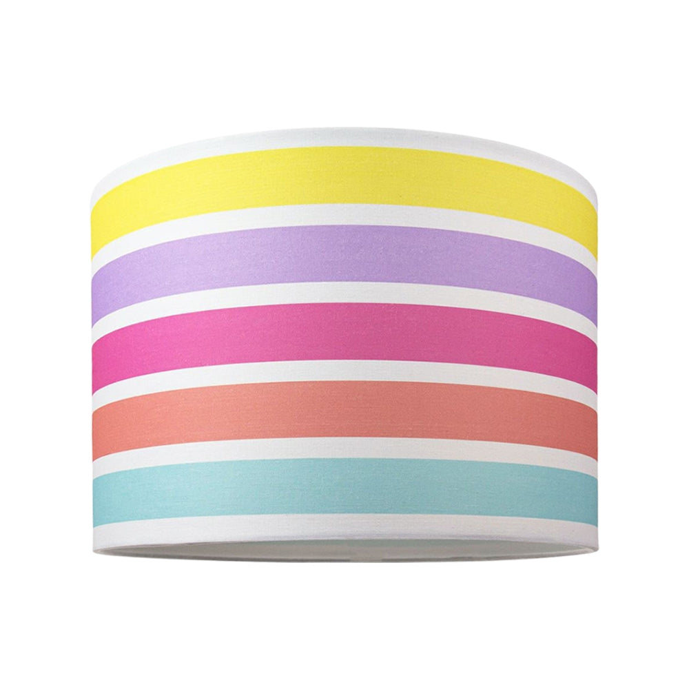 Modern and Cute Multi Coloured Rainbow Stripe Cotton Fabric Lamp Shade - 12" Image 1