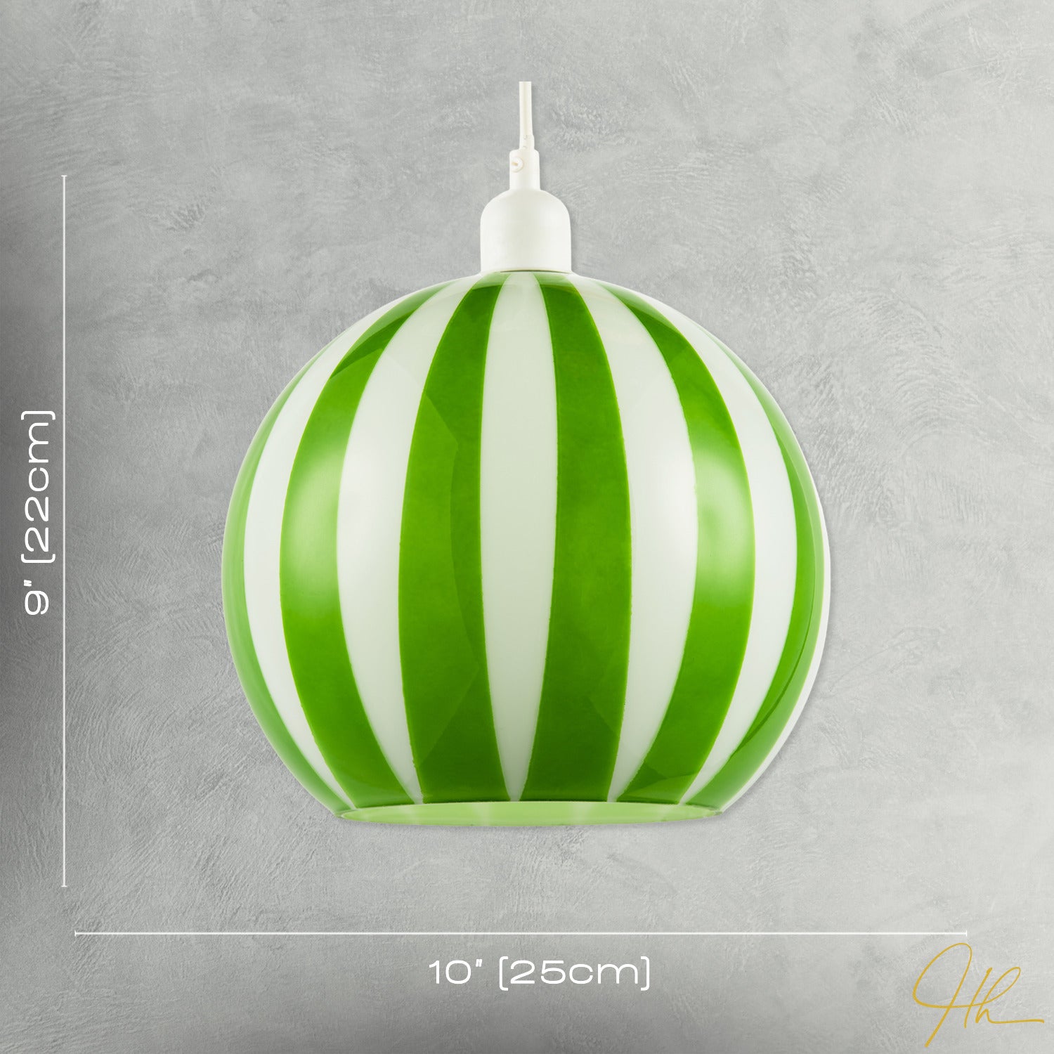 Green and White Striped High Gloss Glass Globe Pendant Light Shade Image 7