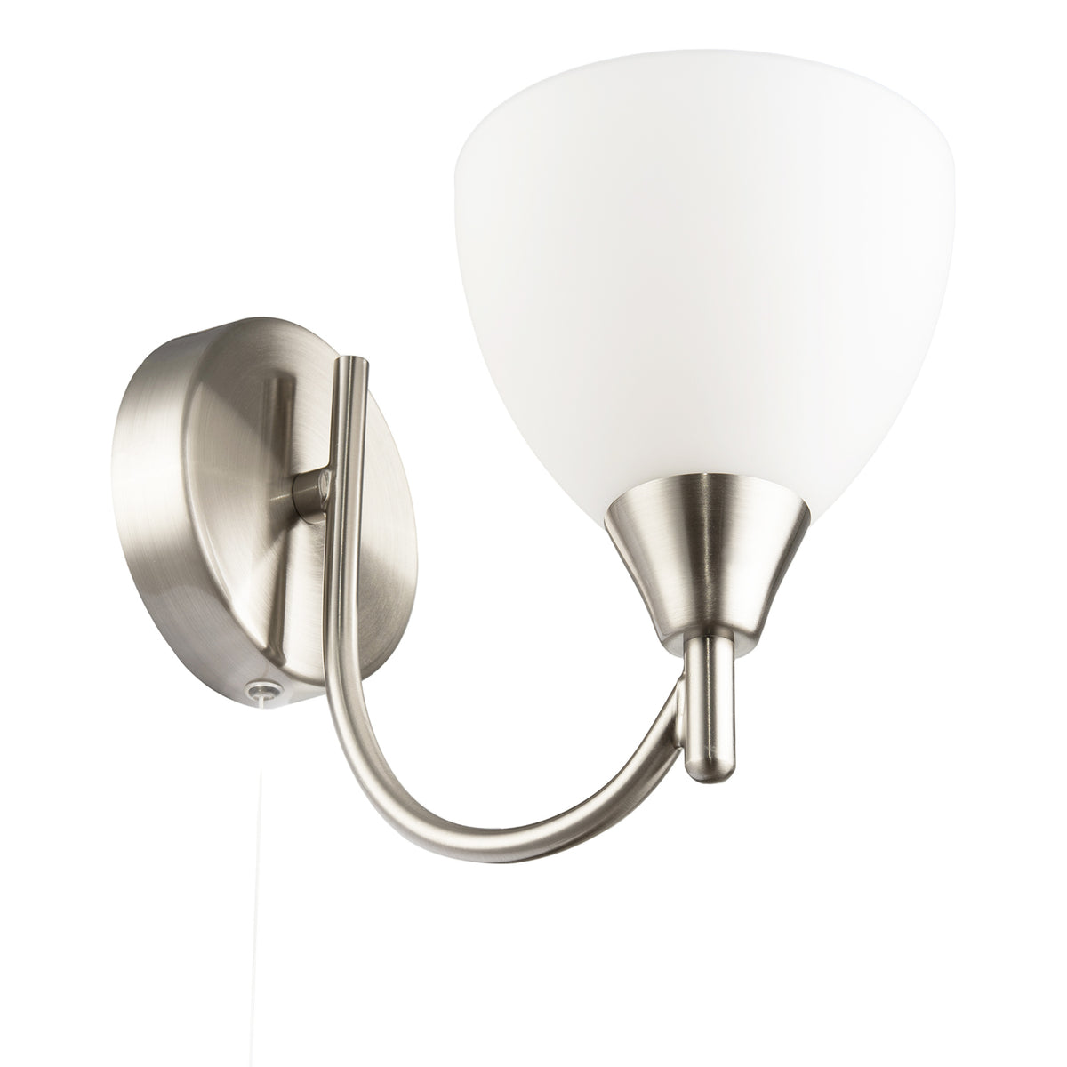 Contemporary Pull Switched Wall Light in Satin Nickel with Glass Shade Image 3