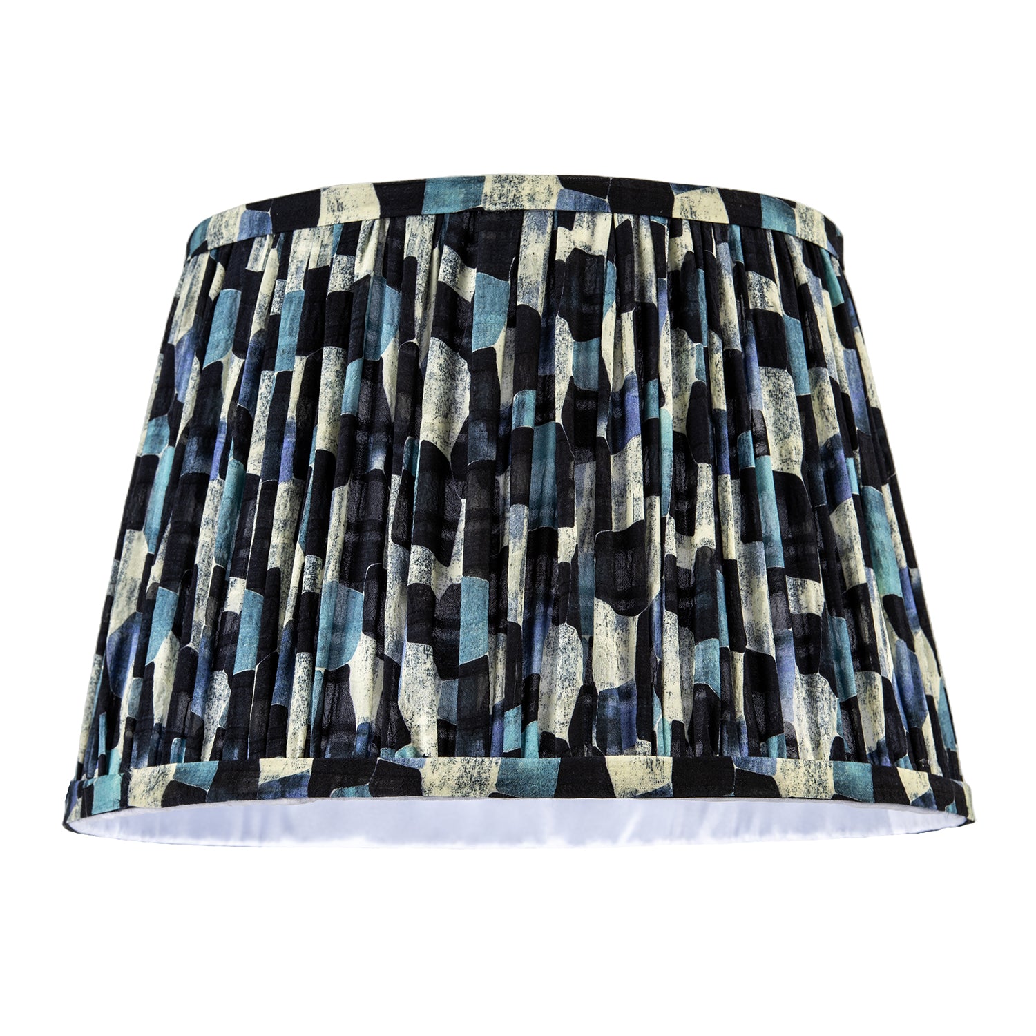 Abstract Geometric Pleated Lamp Shade with Blue Toned Irregular Blocks Image 1