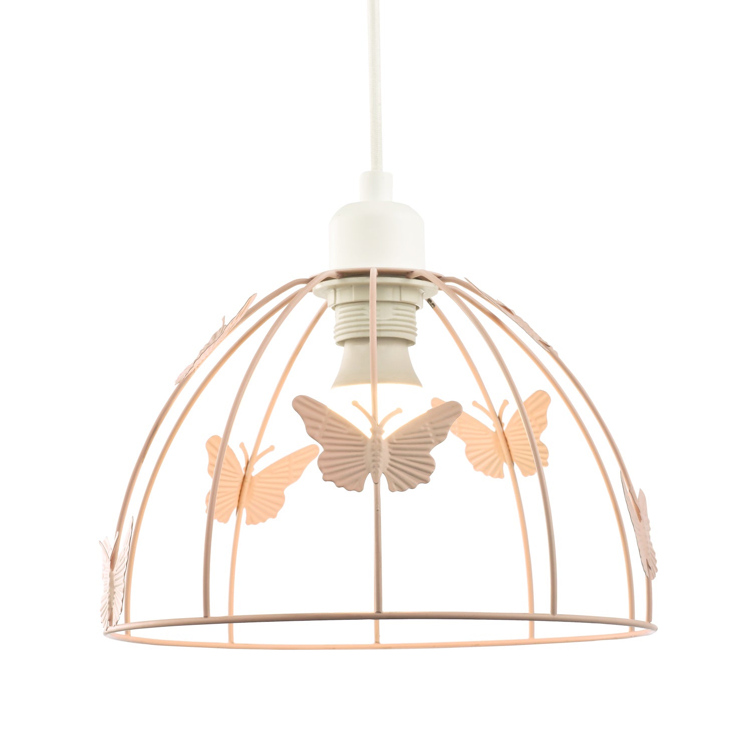 Modern Birdcage Pendant Shade in Blush Pink Metal with Butterflies - Shabby Chic Image 2