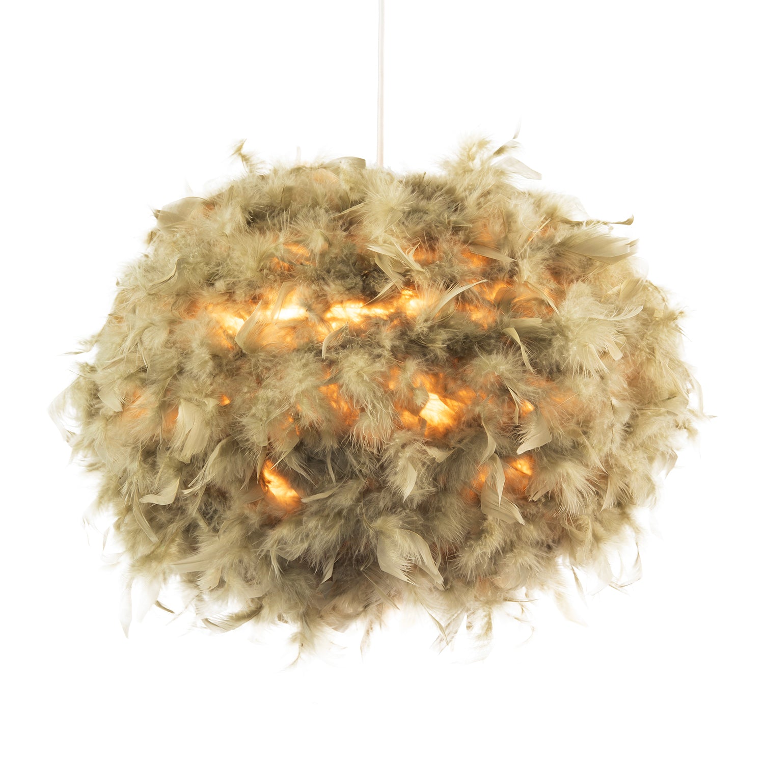 Modern and Unique Large Olive Green Feather Decorated Pendant Shade Image 2