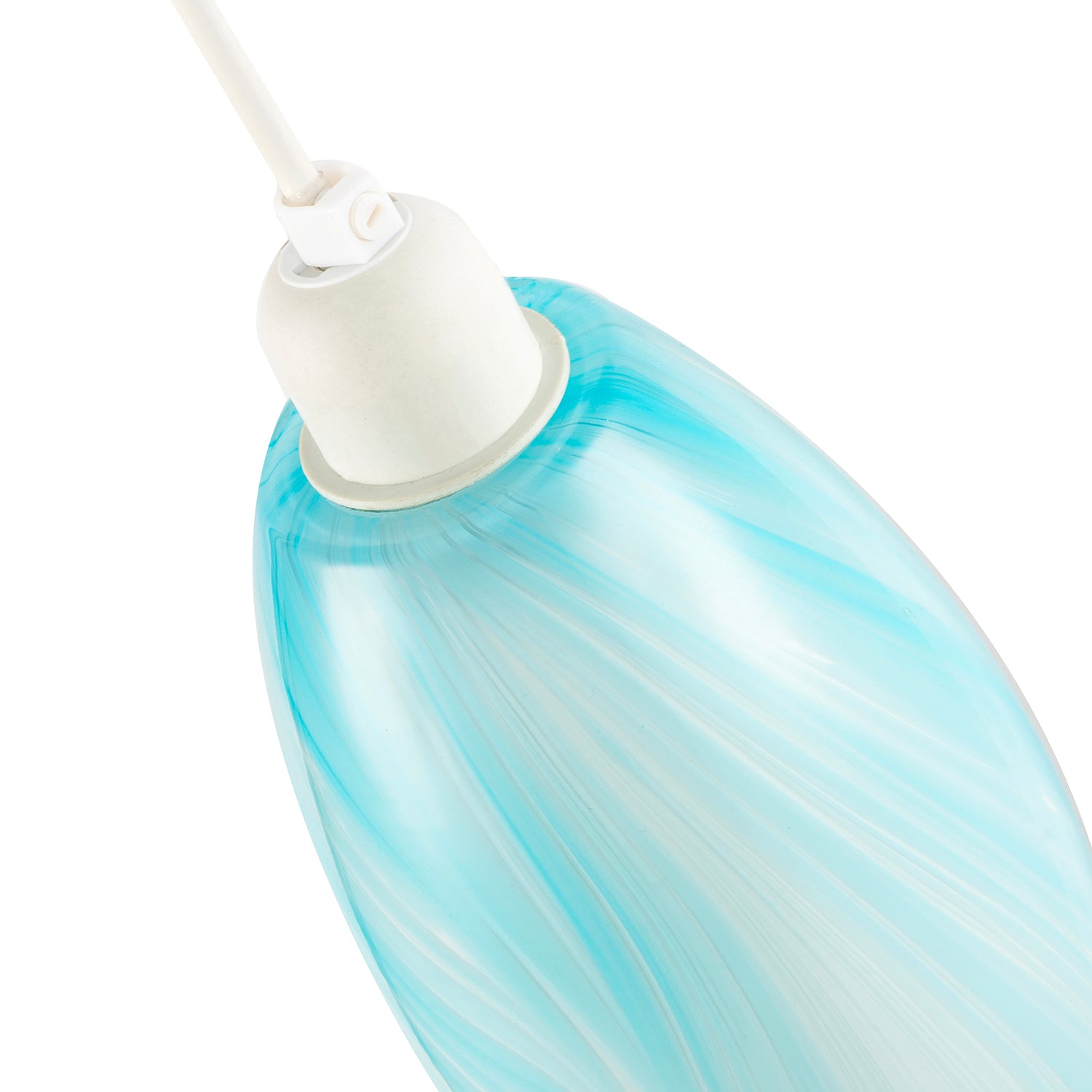 Modern Sky Blue Marble Stripe Effect Glass Cylindrical Pendant Shade Image 3