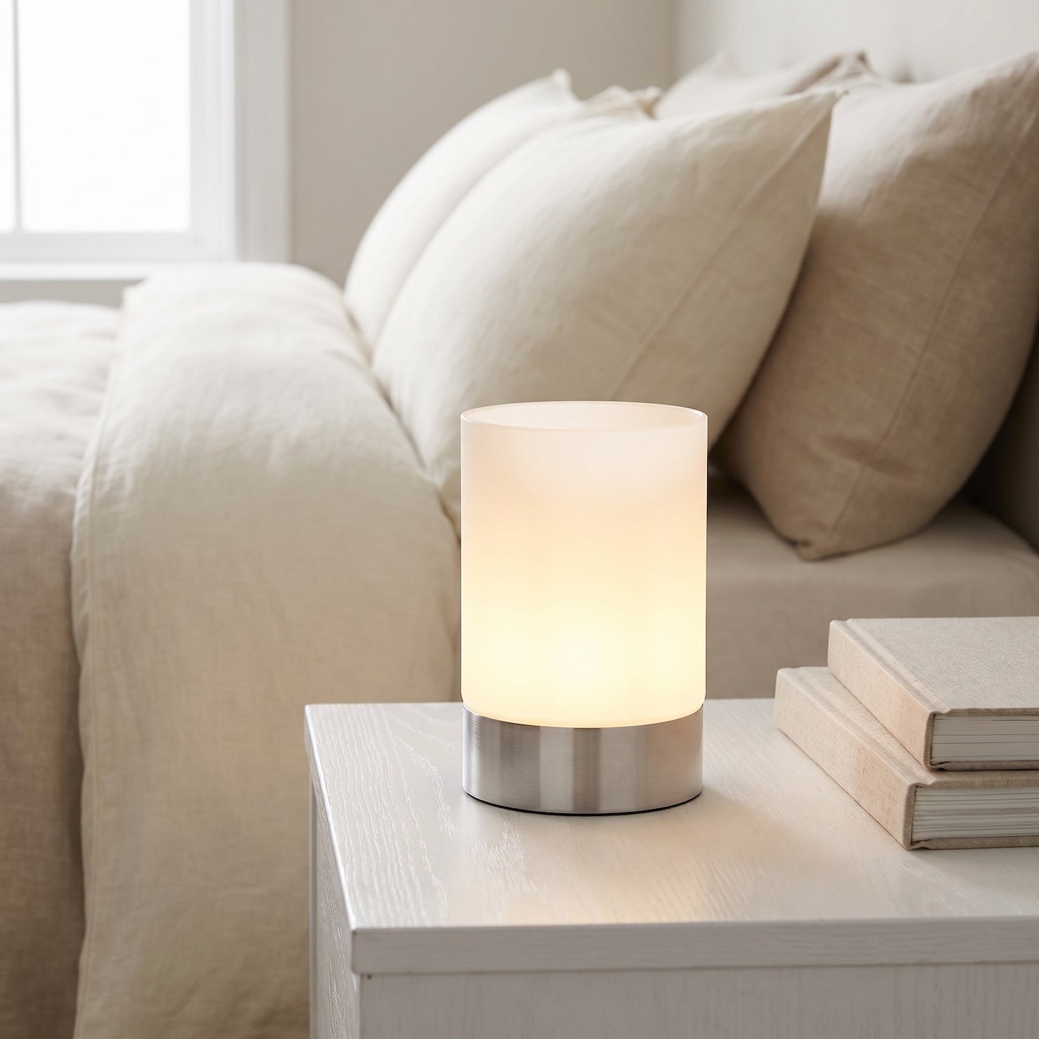 Contemporary Small Brushed Silver Touch Dimmable Table Lamp Image 6