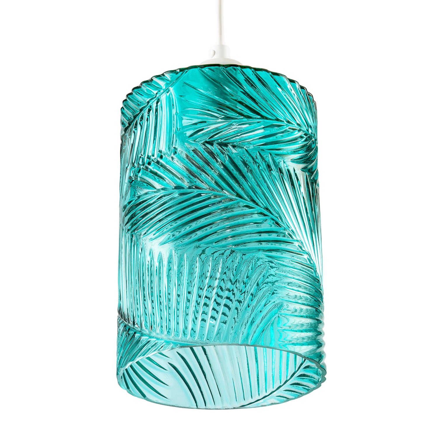 Modern Teal Embossed Glass Pendant Shade with Pressed Leaf Pattern Image 4