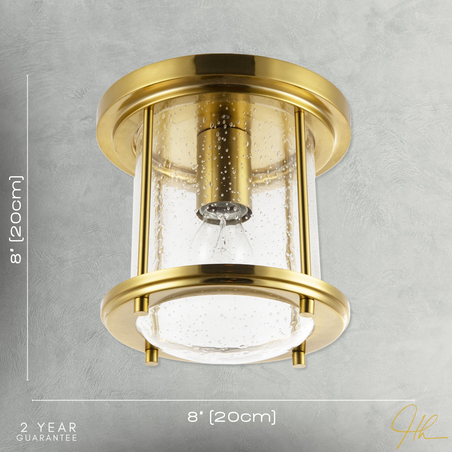 Vintage Industrial Ceiling Light in Satin Gold with Clear Bubble Glass Image 7