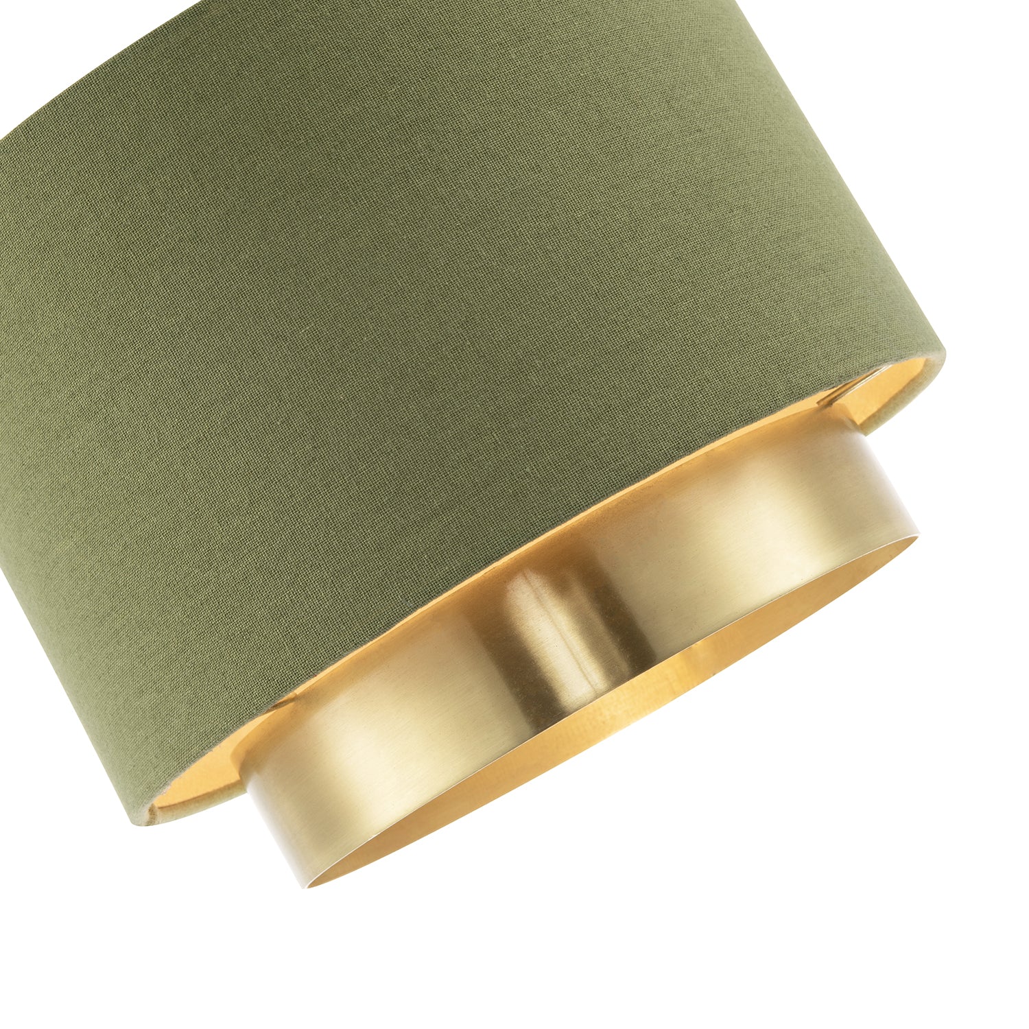 Olive Green Linen Fabric Pendant Shade with Brushed Gold Metal Ring Image 3