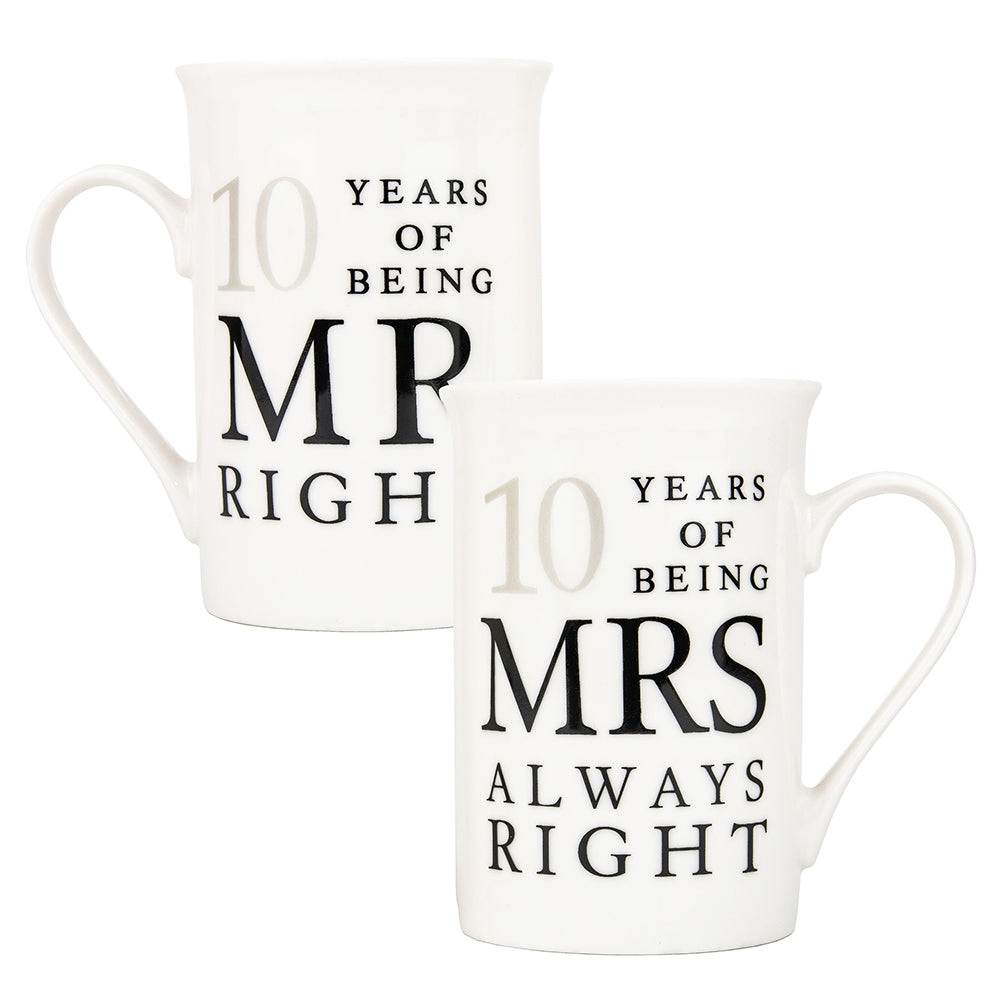 Ivory White 10th Anniversary Mr Right & Mrs Always Right Ceramic Mug Gift Set Image 4