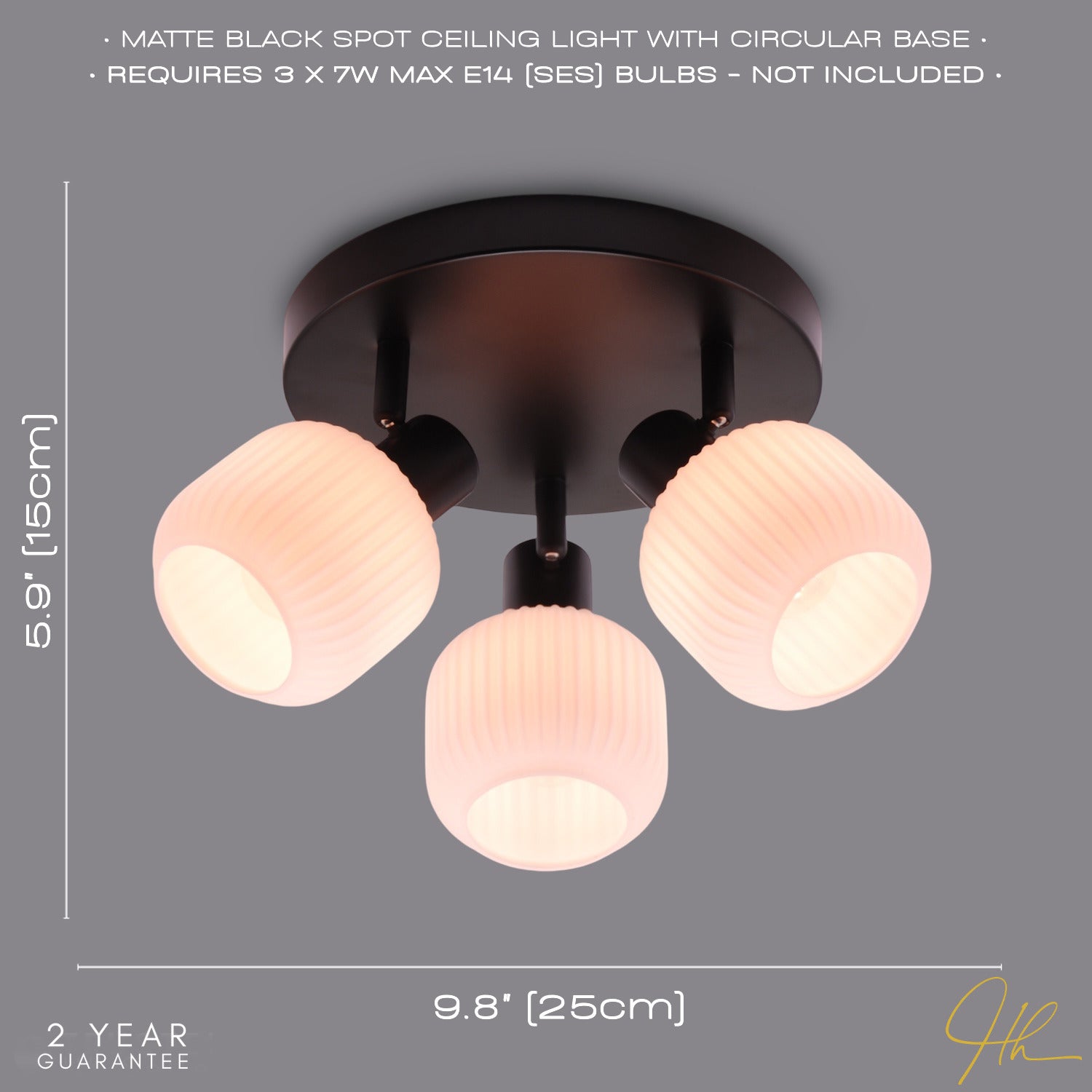 Modern Designer Matte Black Spot Ceiling Light with White Ribbed Glass Shades Image 5