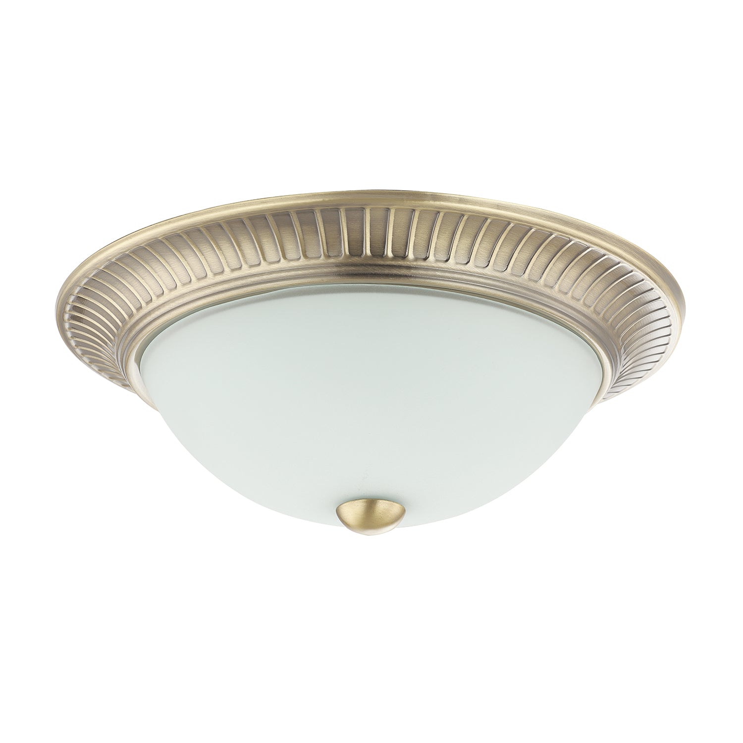 Traditional Antique Brass Flush Ceiling Light Fitting with White Glass Diffuser Image 1