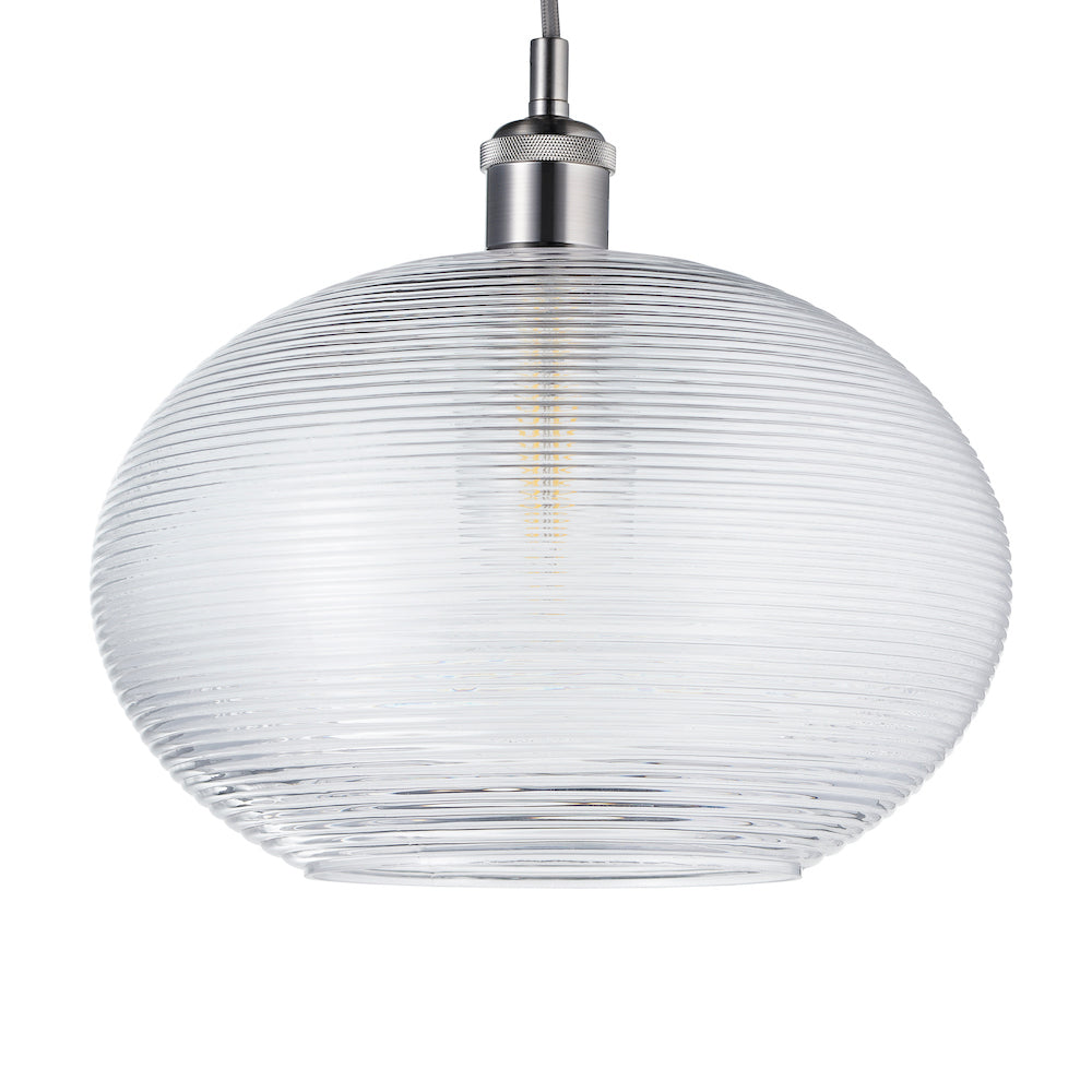 Contemporary Clear Ribbed Spiral Glass Easy Fit Drum Shaped Pendant Light Shade Image 1