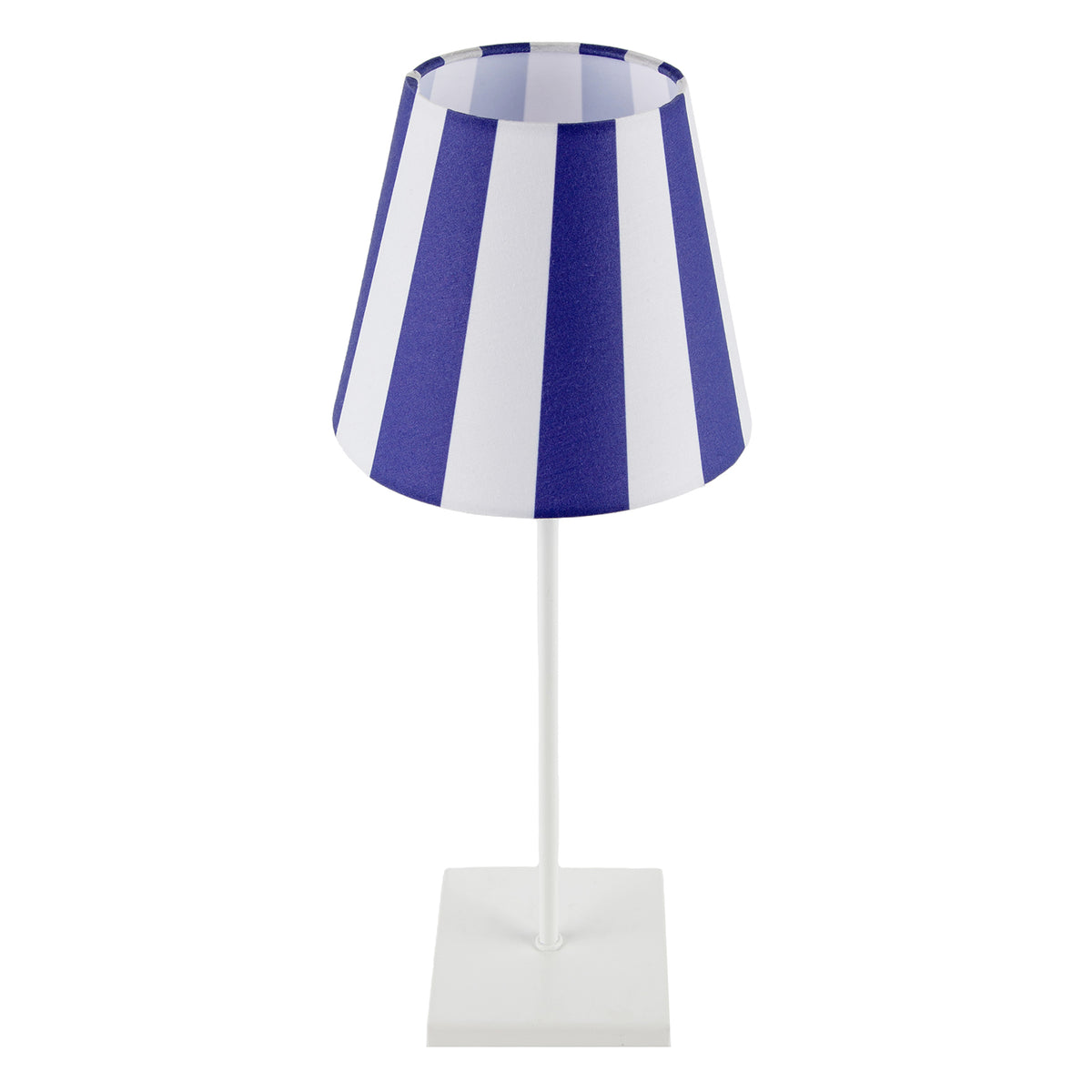 Navy Blue and White Cotton Fabric Striped Table Lamp with White Base Image 4