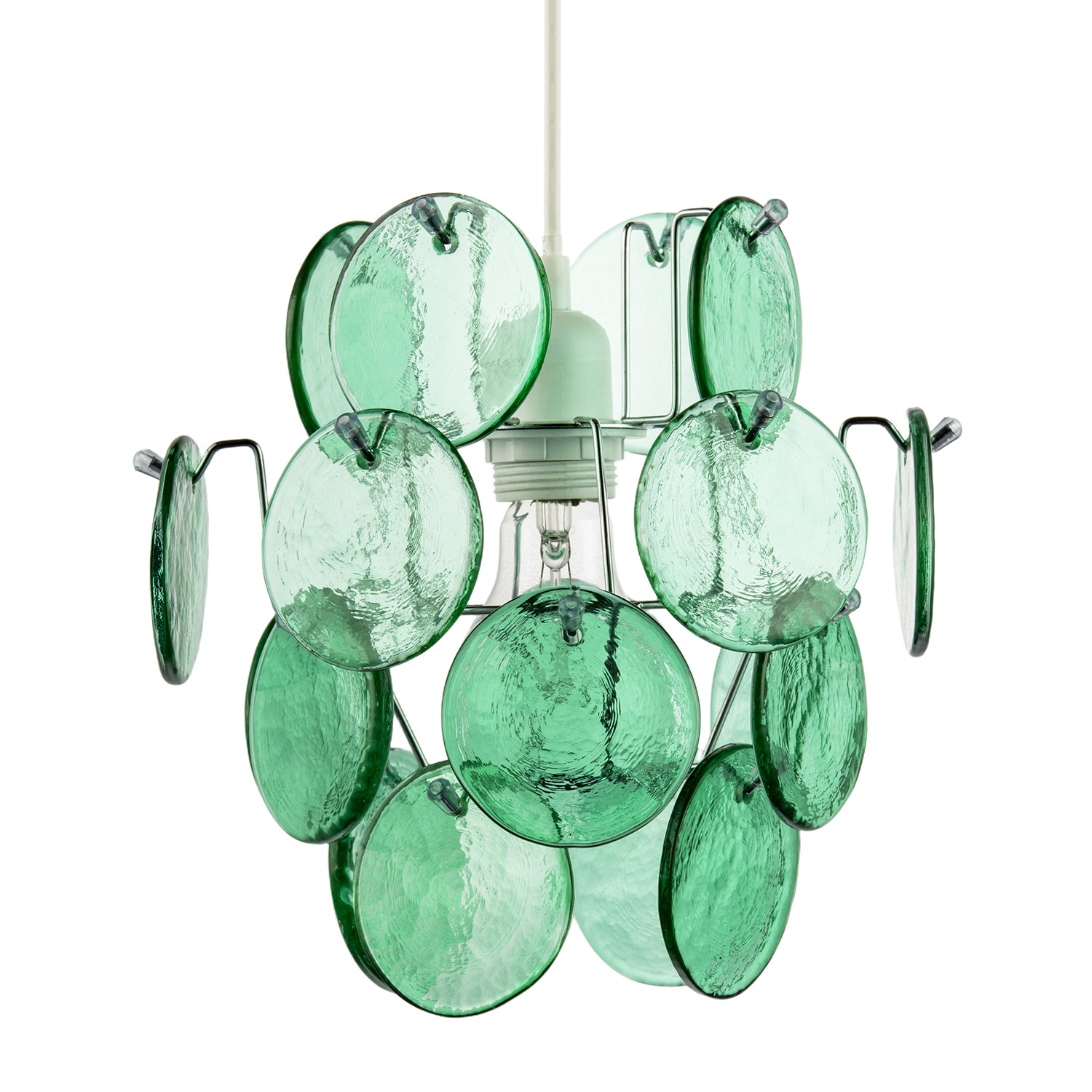 Modern Pendant Lighting Shade with Layered Emerald Green Glass Discs Image 1