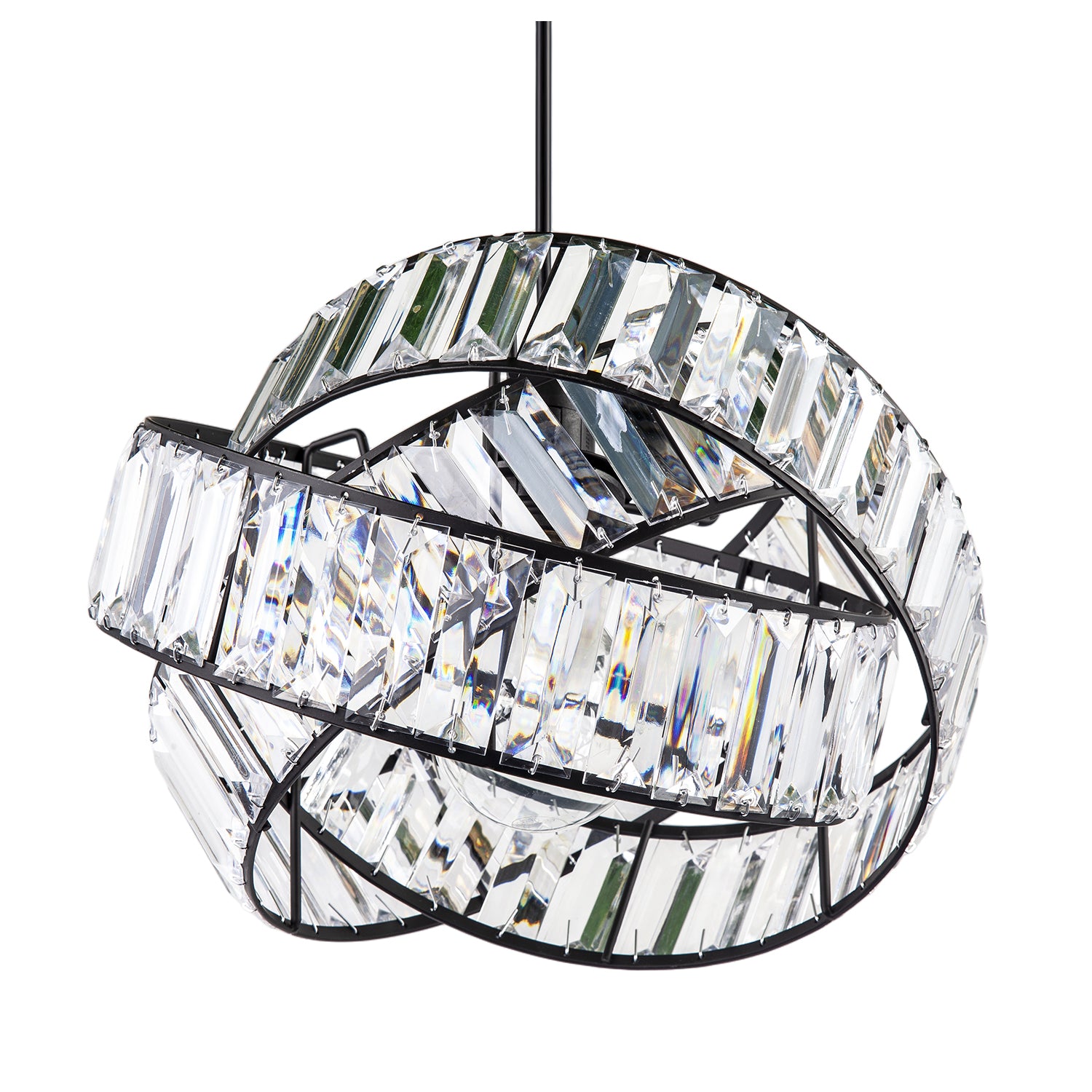 Modern Three Ring Black Pendant Shade with Transparent Acrylic Prisms Image 3