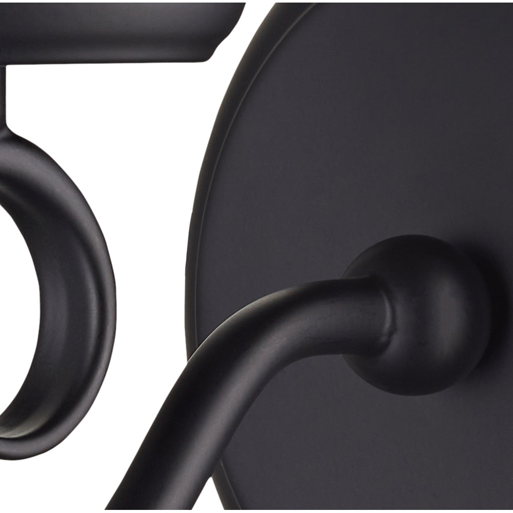 Traditional Style Matt Black Wall Light Fitting with Scroll Arm and Pull Switch Image 3