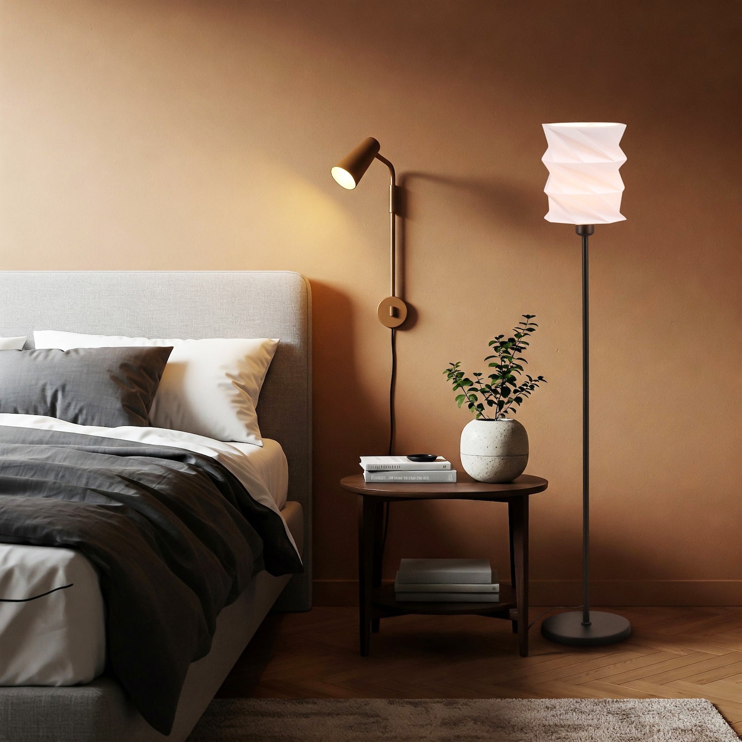 Modern Unique Matte Black Floor Lamp with Foldable White Geometric Shade Image 6