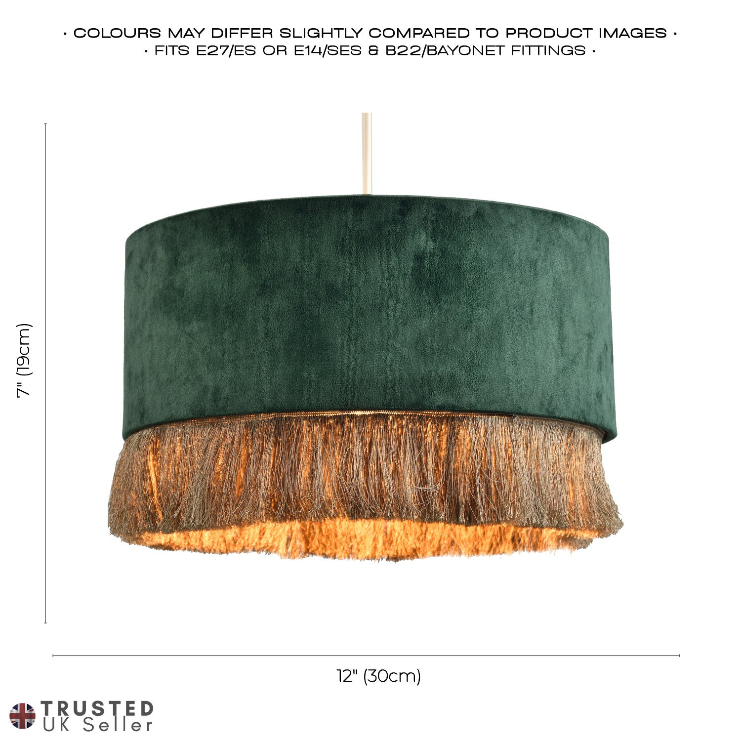 Modern Forest Green Soft Velvet Circular Pendant Light Shade with Gold Tassels Image 7