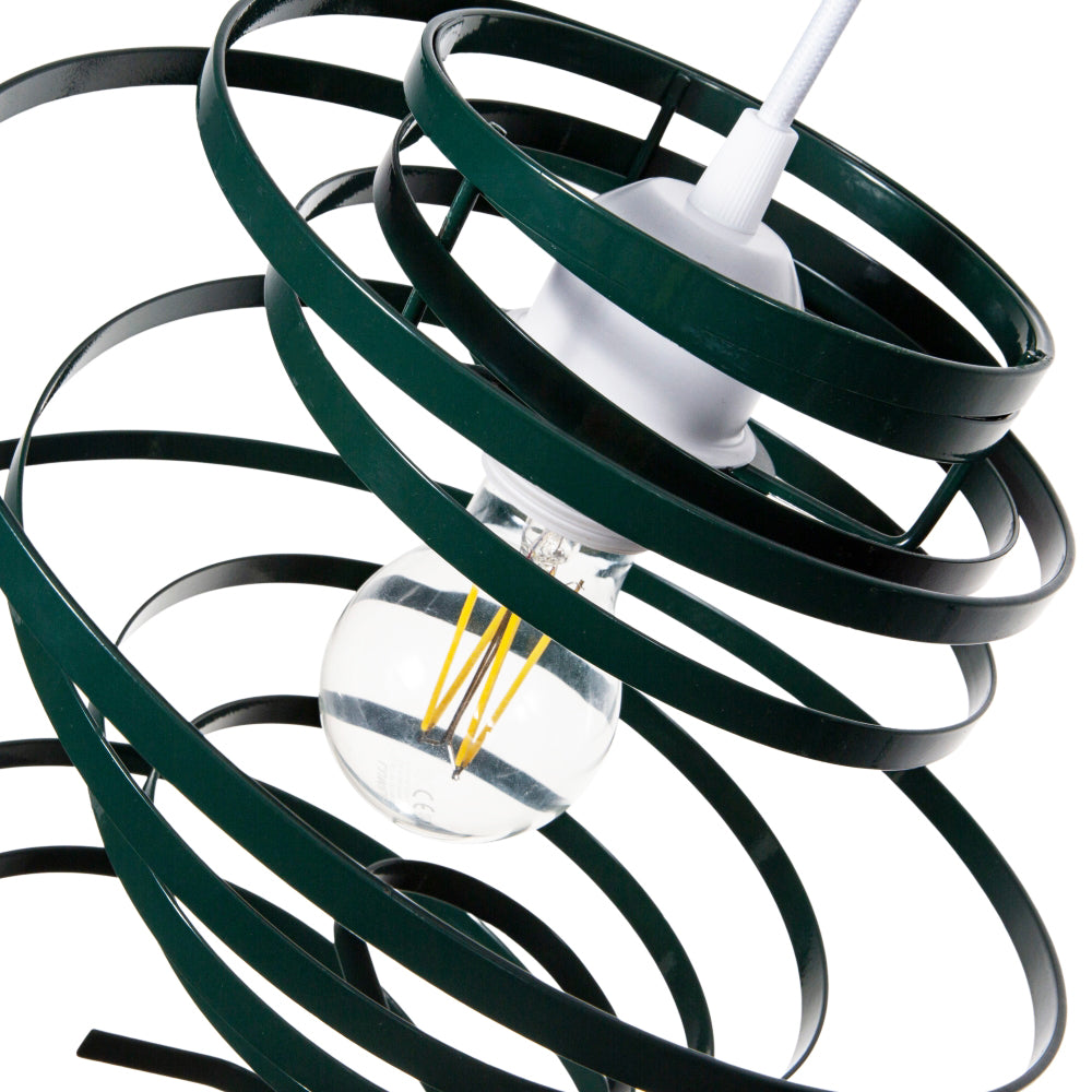 Contemporary Forest Green Gloss Metal Double Ribbon Spiral Swirl Pendant Shade Image 2