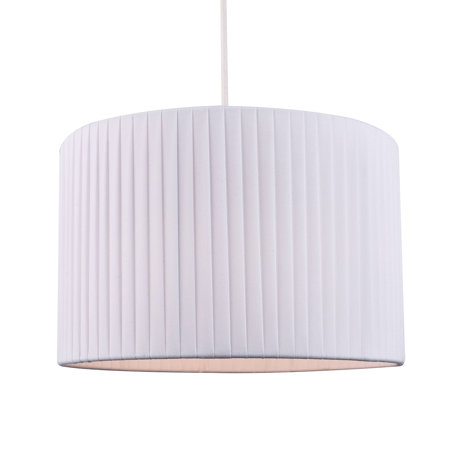 Contemporary Designer Double Pleated White Cotton Fabric 12" Drum Lamp Shade Image 2