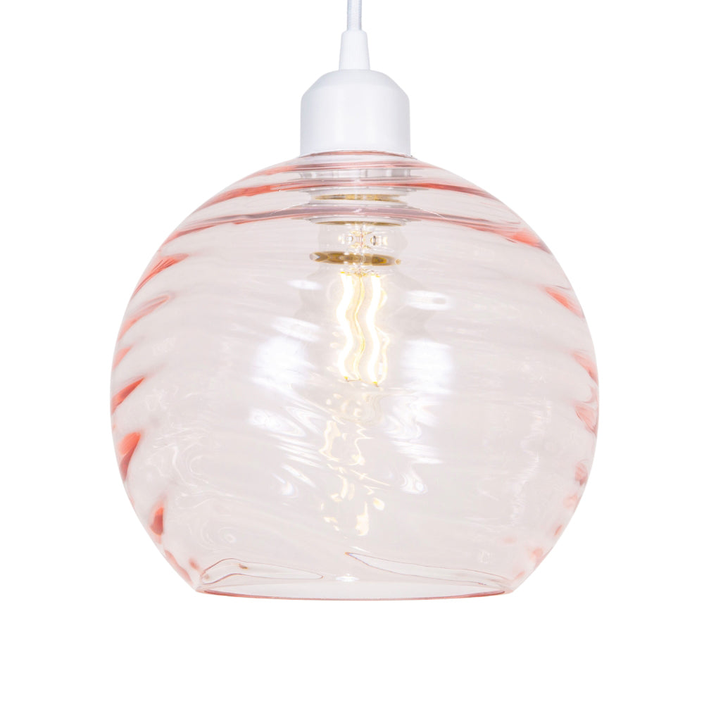 Modern Designer Pink Circular Ribbed Glass Non Electric Pendant Lamp Shade Image 2