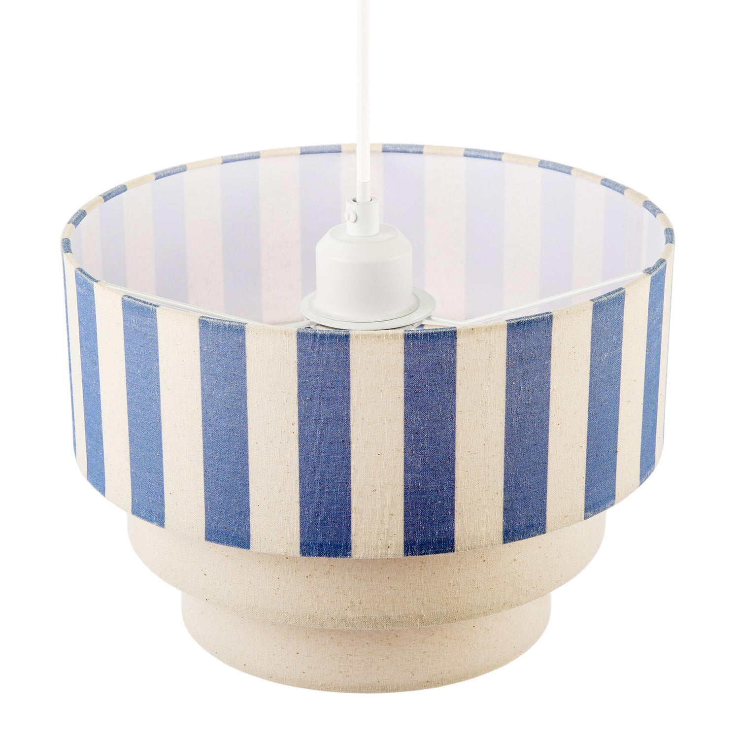 Modern Three Tier Pendant Light Shade with Dusty Amparo Blue Stripes Image 3