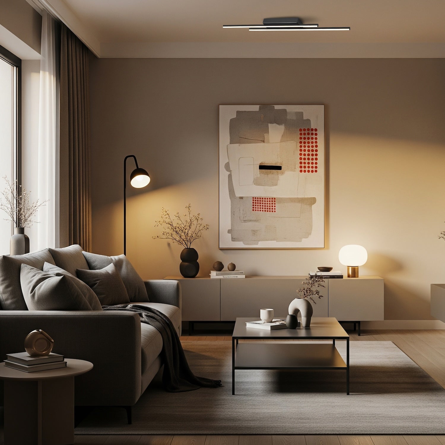 Designer Brushed Black Metal Kitchen LED 89cm Ceiling Light Fitting Image 5