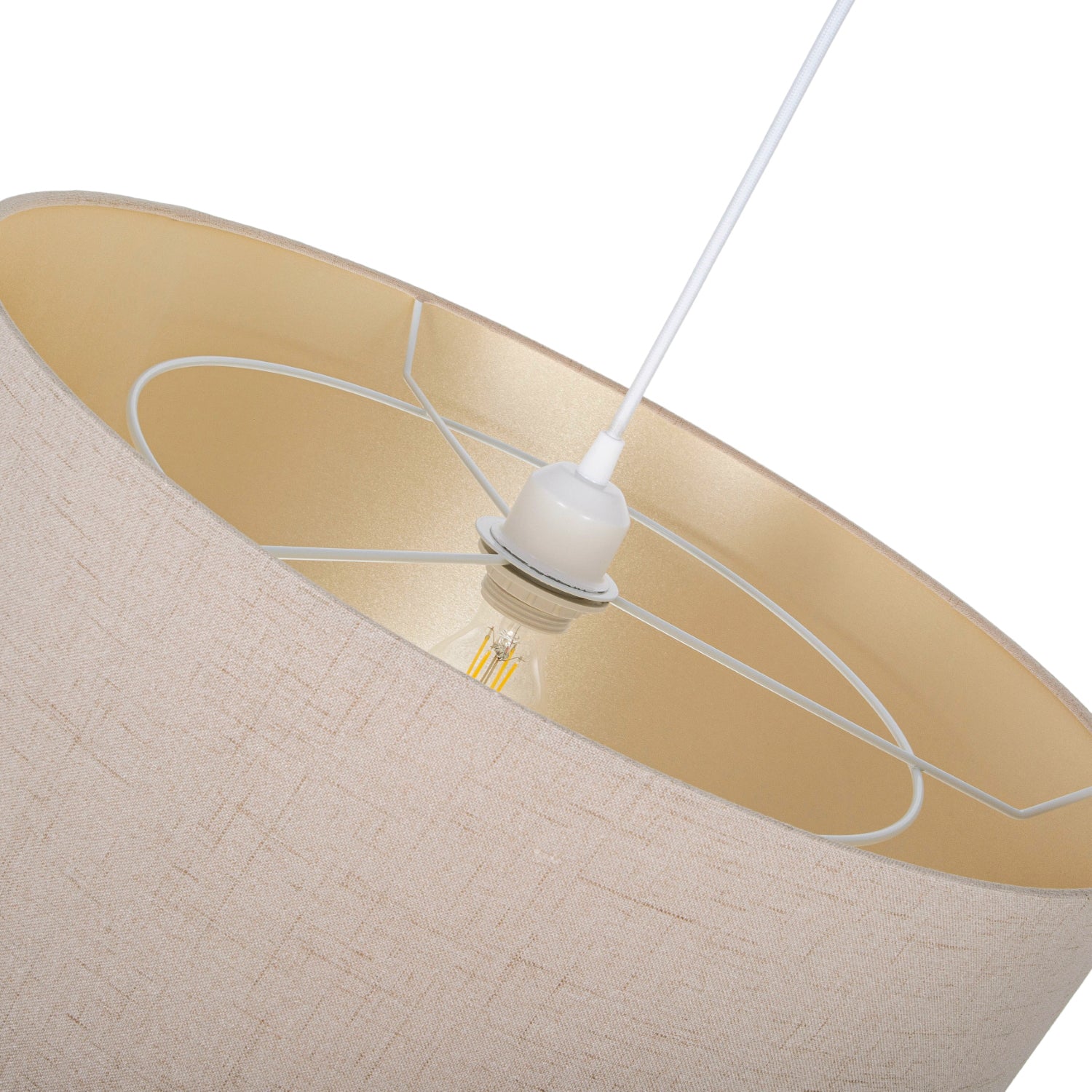 Modern Designer Taupe Textured Linen Lampshade with Inner Champagne Satin Fabric Image 3