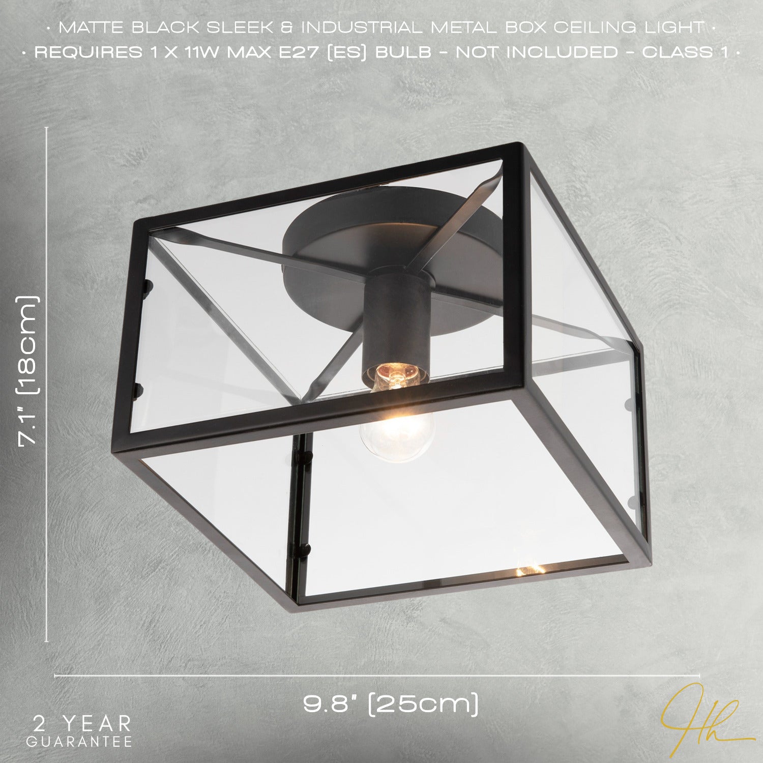 Industrial Square Box Matte Black Ceiling Light with Clear Glass Sides Image 7