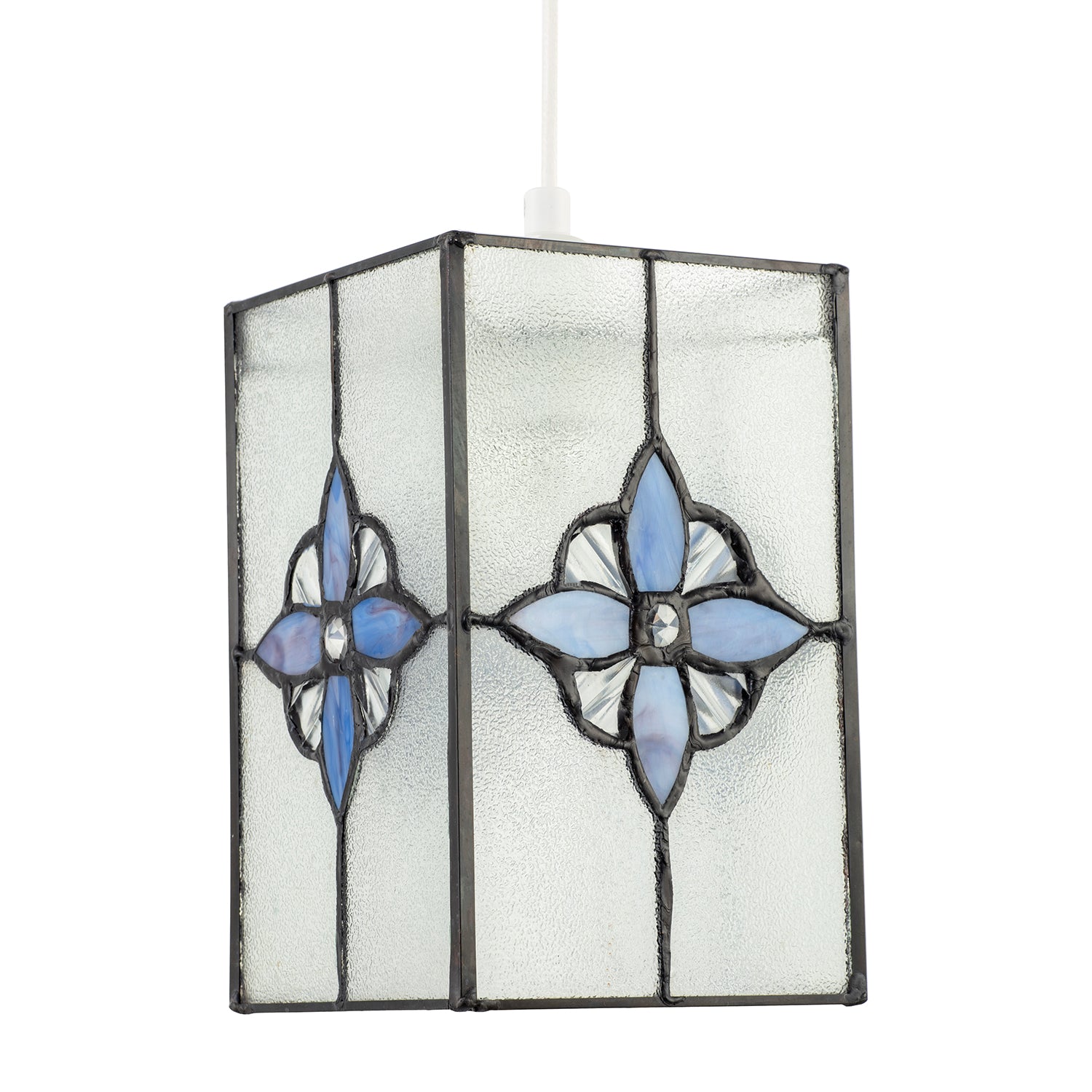 Traditional Clear Glass Tiffany Style Pendant Shade with Purple Panels Image 5