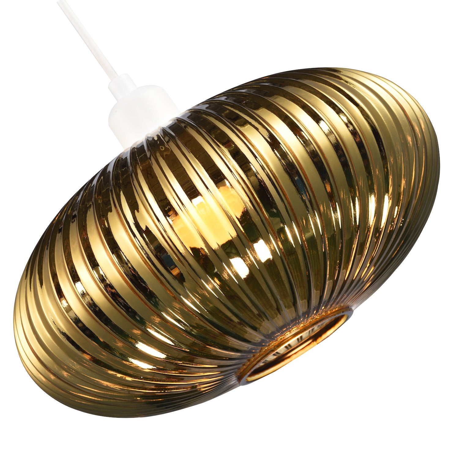 Modern Designer Shiny Gold Plated Line Ribbed Glass Oval Pendant Lamp Shade Image 2