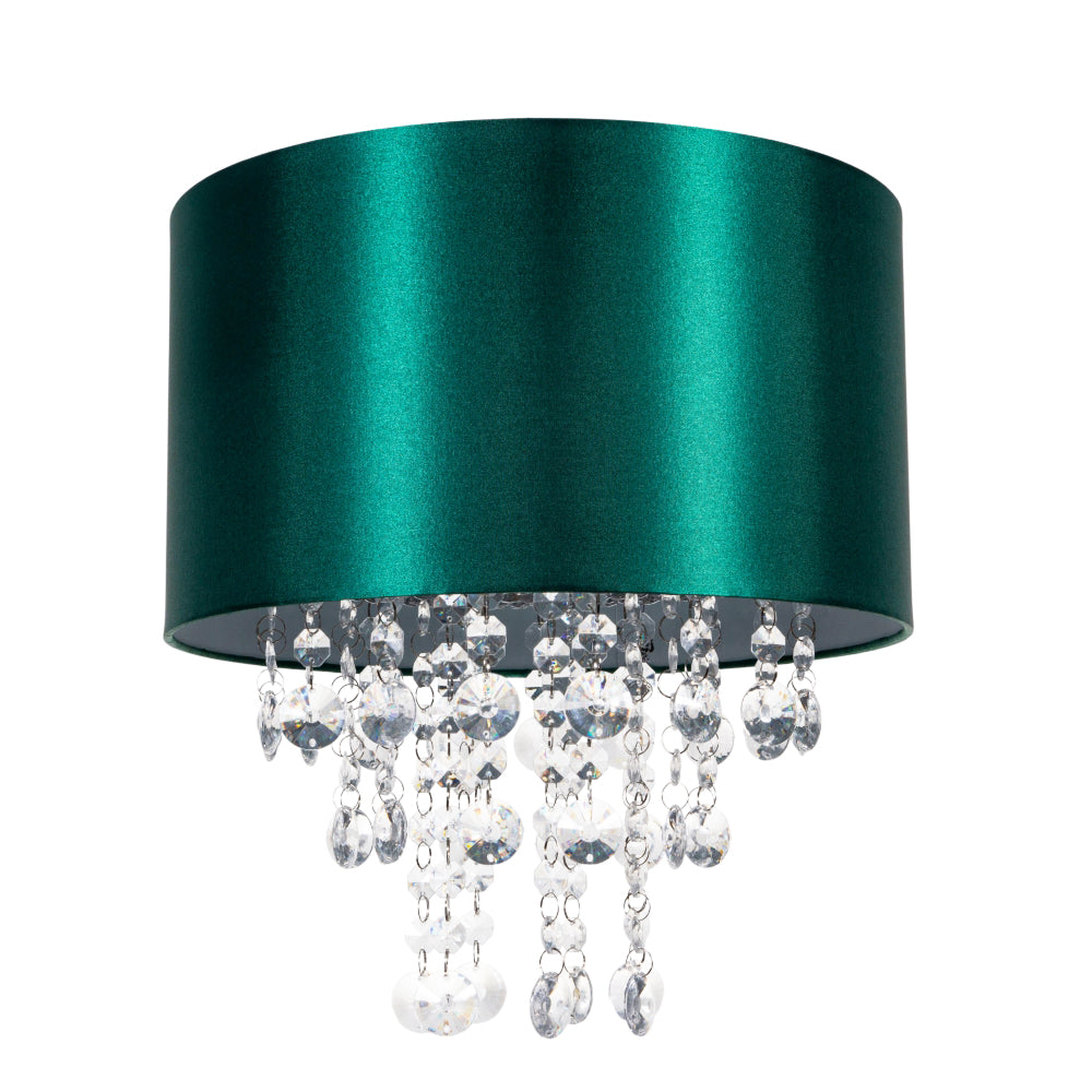 Modern Green Satin Fabric Pendant Light Shade with Transparent Acrylic Droplets Image 1