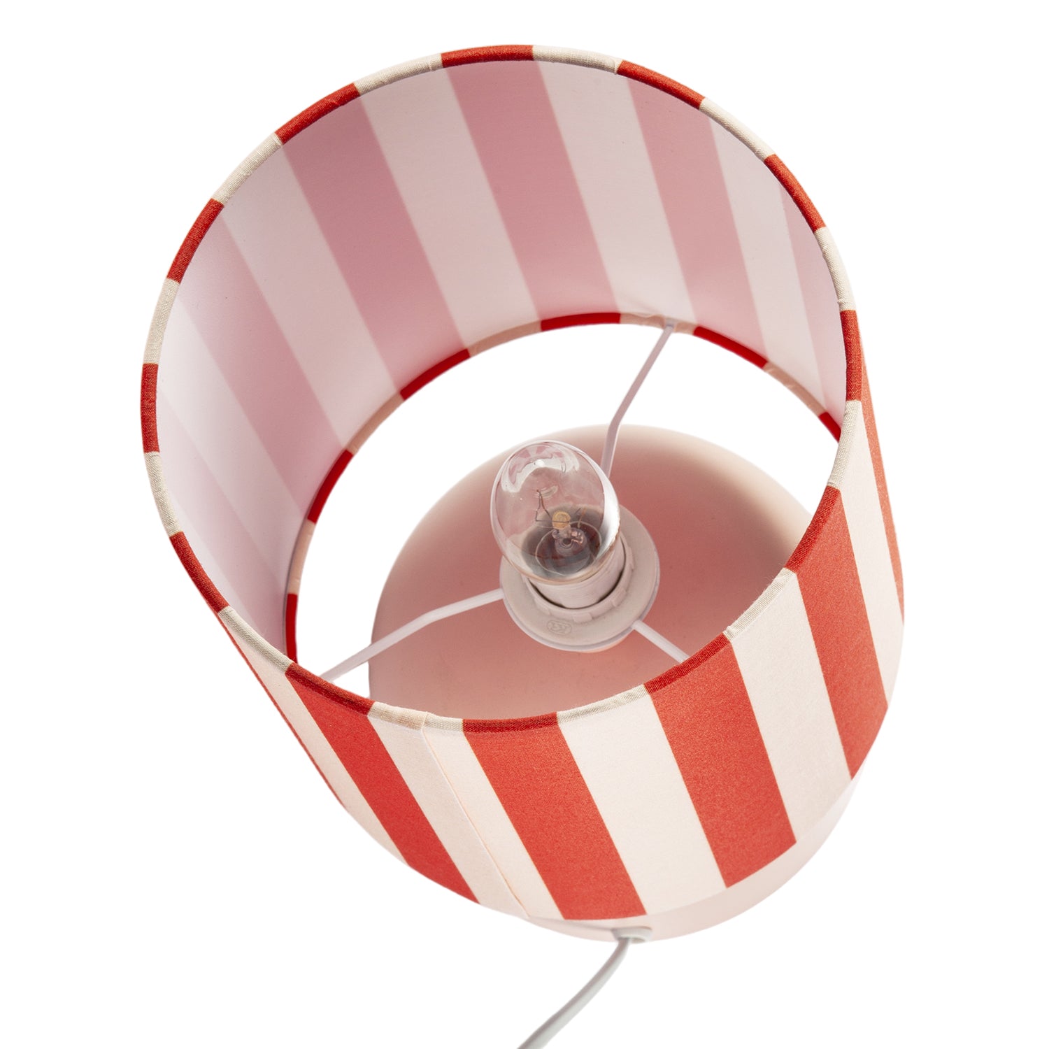 Chic Pastel Pink Domed Table Lamp with Vertically Striped Fabric Shade Image 5