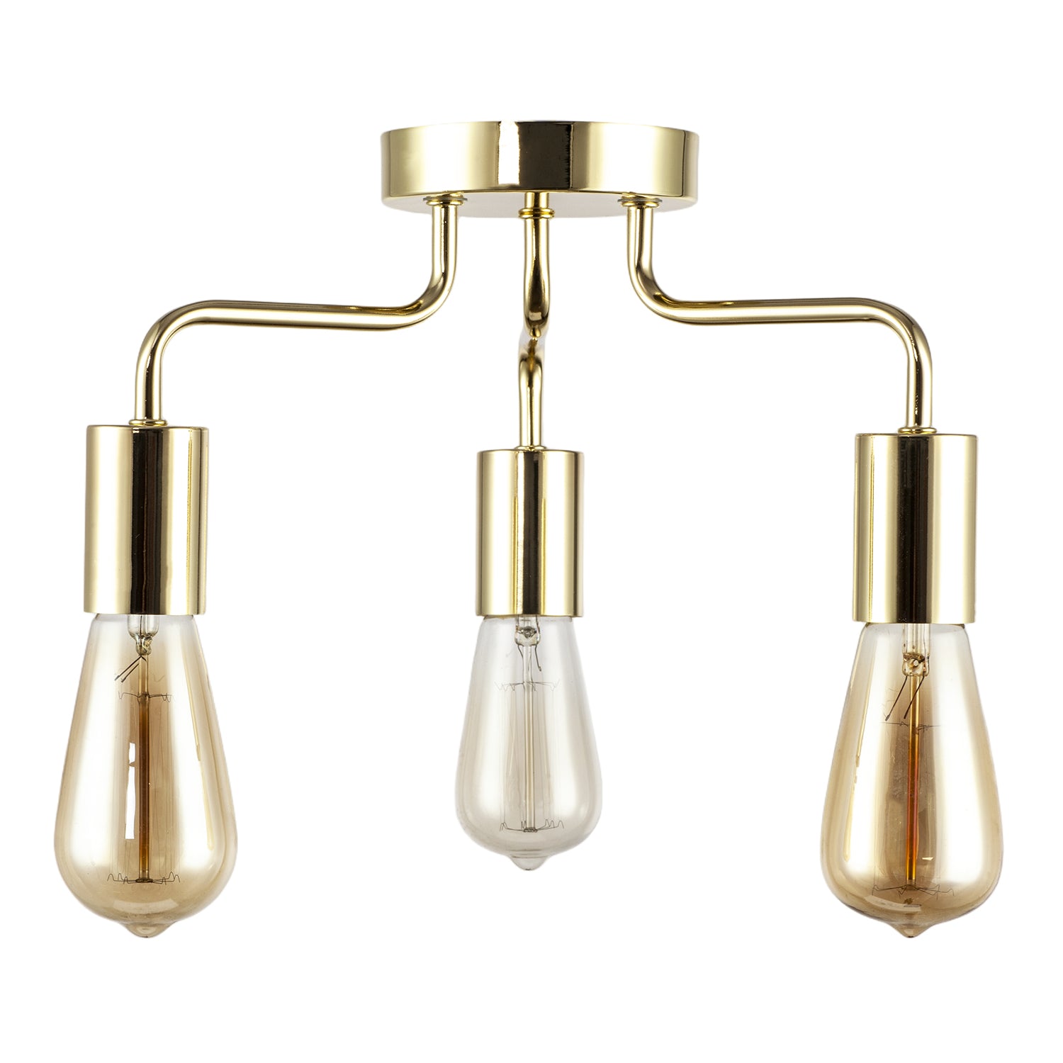 Polished Gold Semi Flush Ceiling Light to Showcase Filament Bulbs Image 1