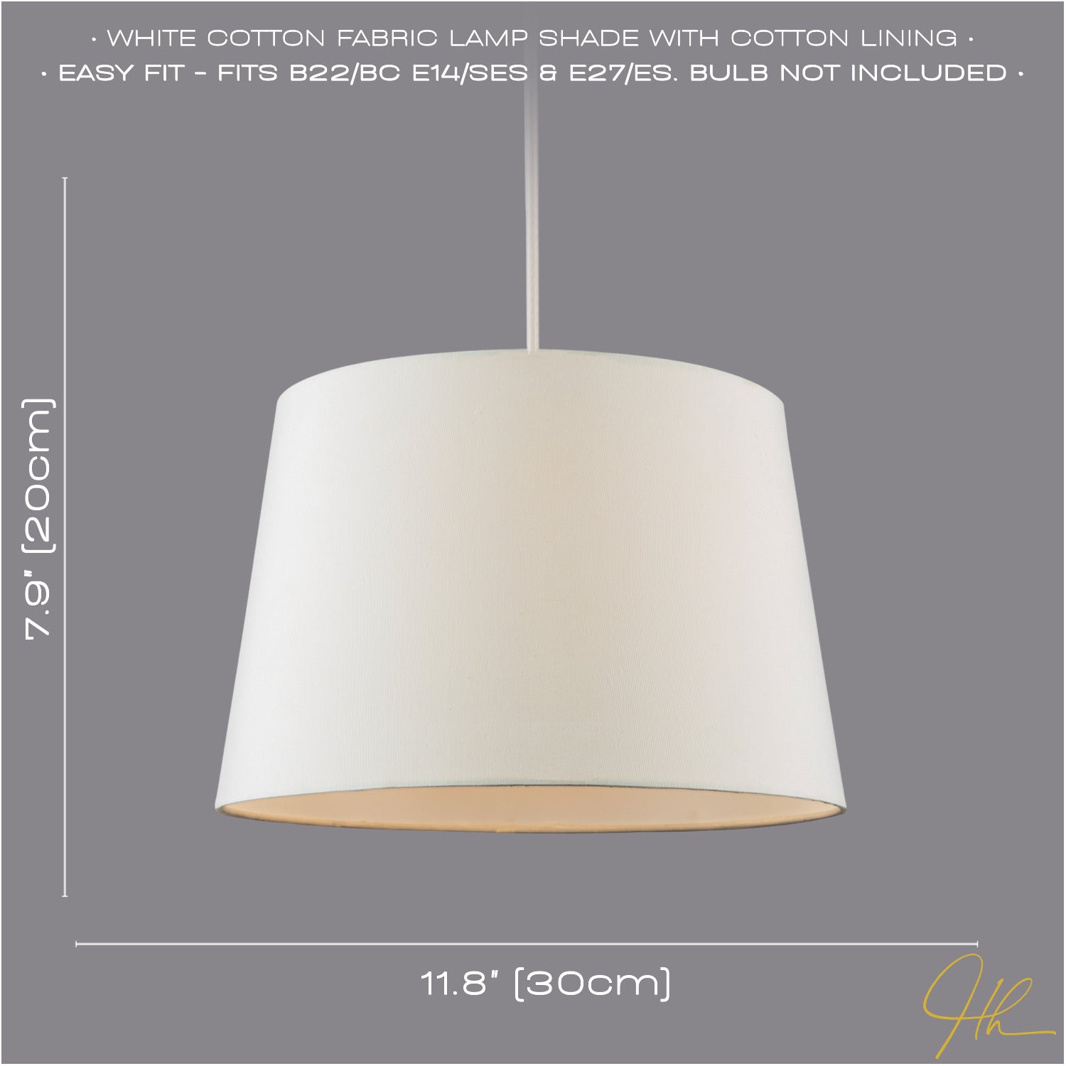 White Cotton Fabric 12inch Drum Lampshade with White Cotton Inner Image 6