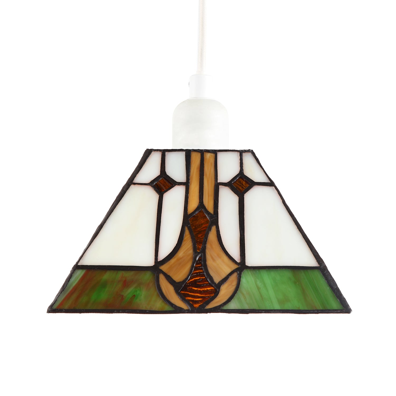 Designer Art Deco Tiffany Glass Pendant Light Shade in Green and Amber Image 5