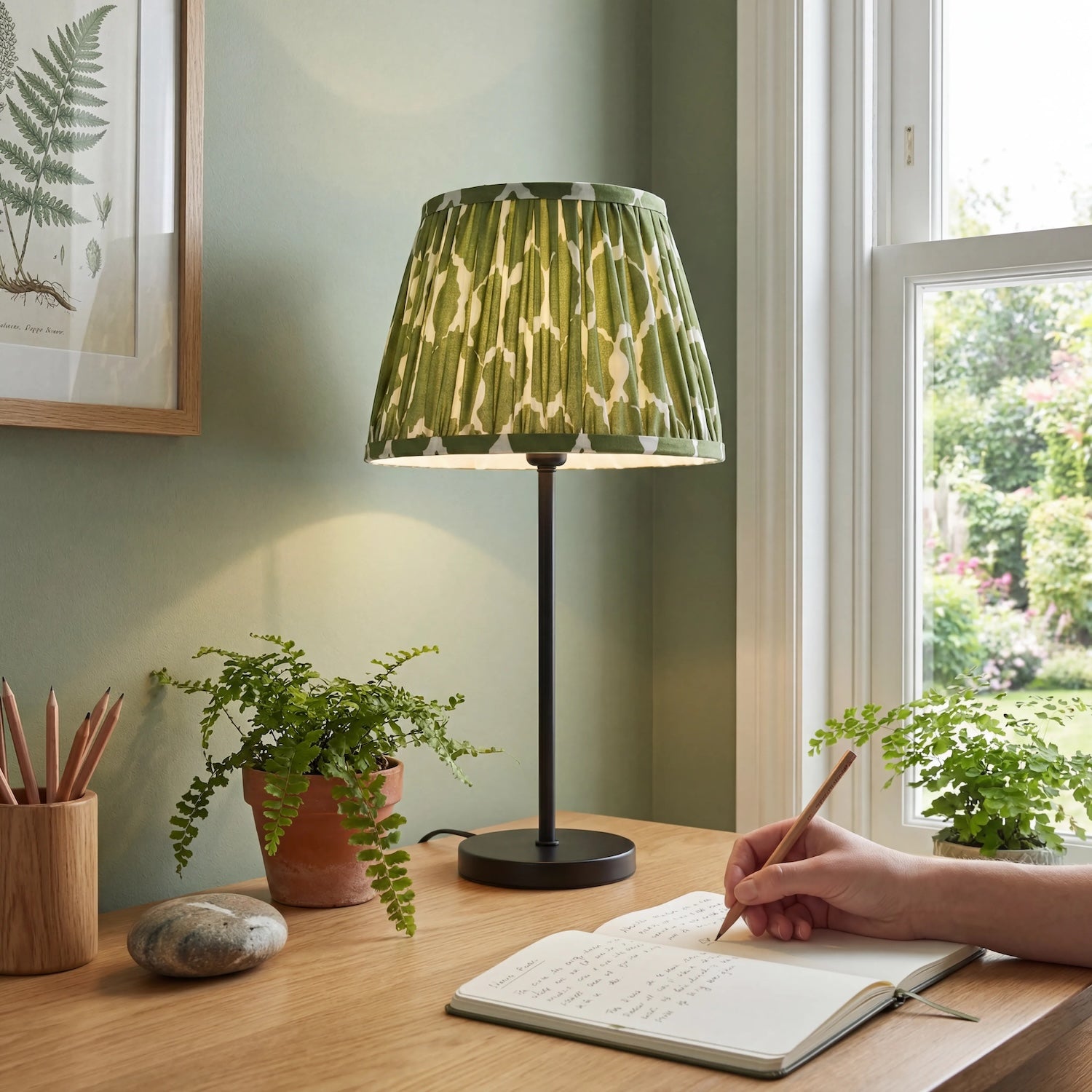 Modern Olive Green Pleated Cotton Fabric Lamp Shade with Wavy Design Image 6
