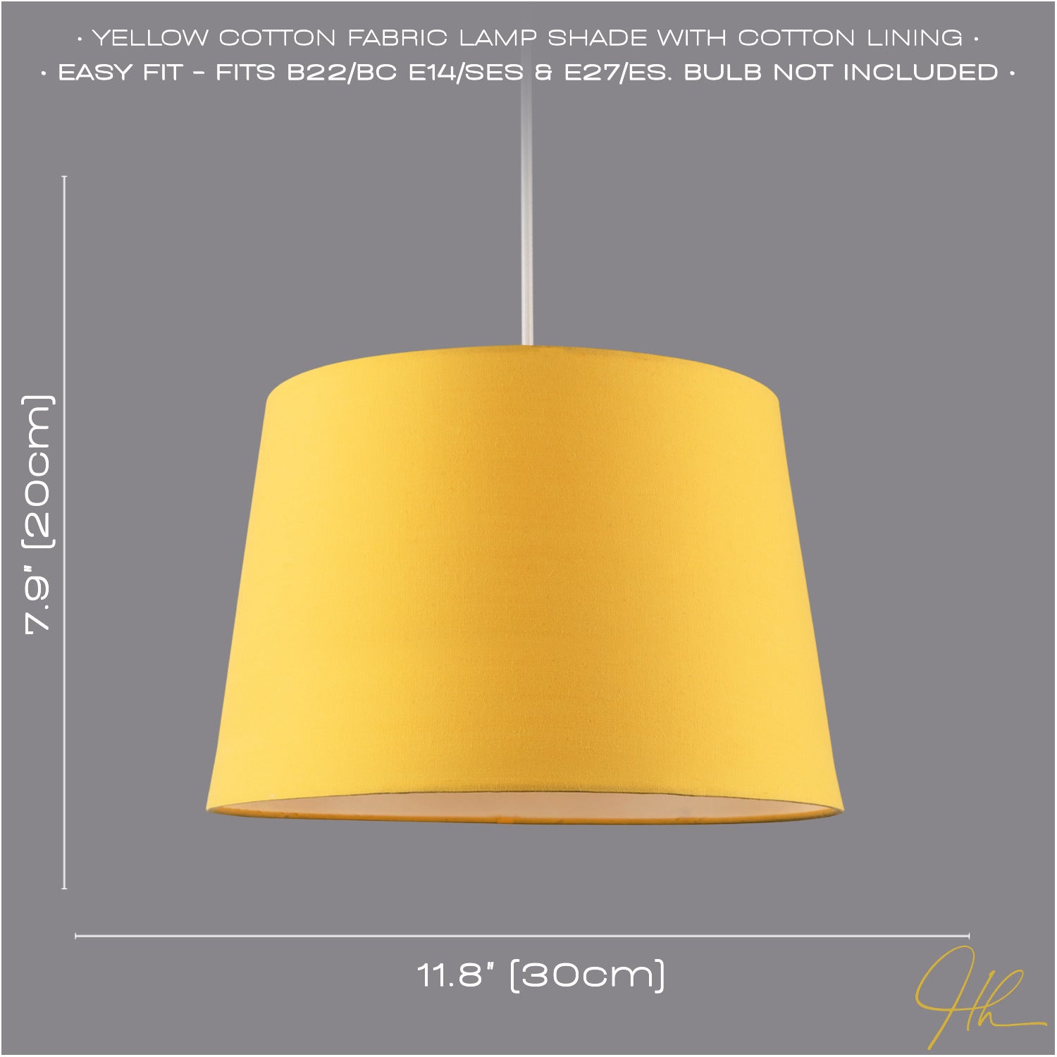 Yellow Cotton Fabric 12inch Drum Lampshade with White Cotton Inner Image 6