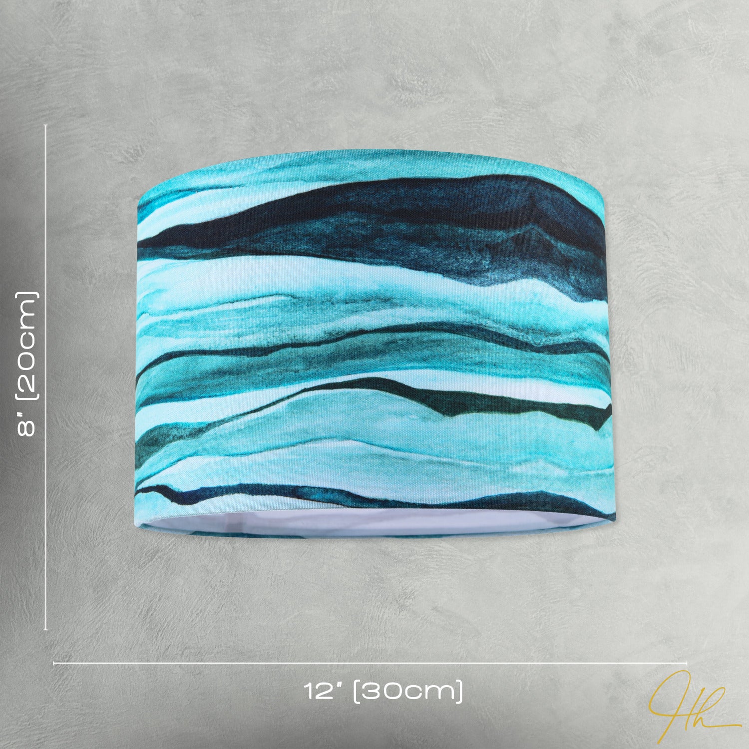 Sea Waves Drum Lamp Shade in Teal Duck Egg and Navy Blue - 30cm Linen Image 7