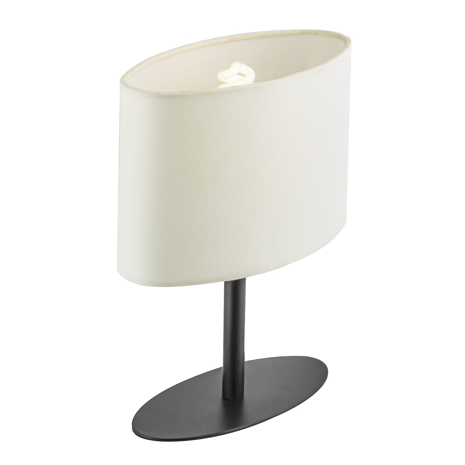 Modern Designer Oval Table Lamp in Matte Black with Off-White Fabric Shade Image 3