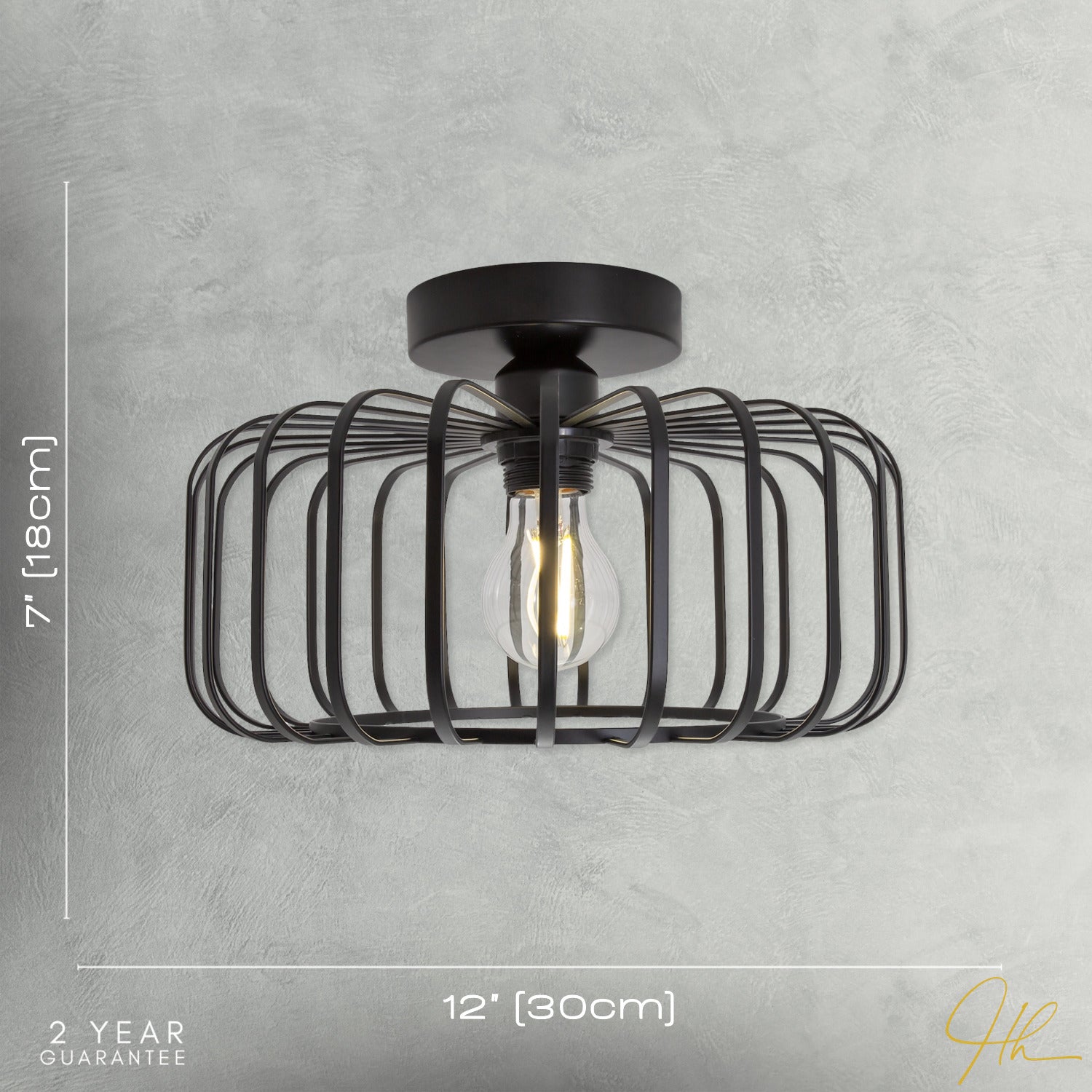 Industrial Cage Designed Matte Black Metal Semi Flush Ceiling Light Image 7