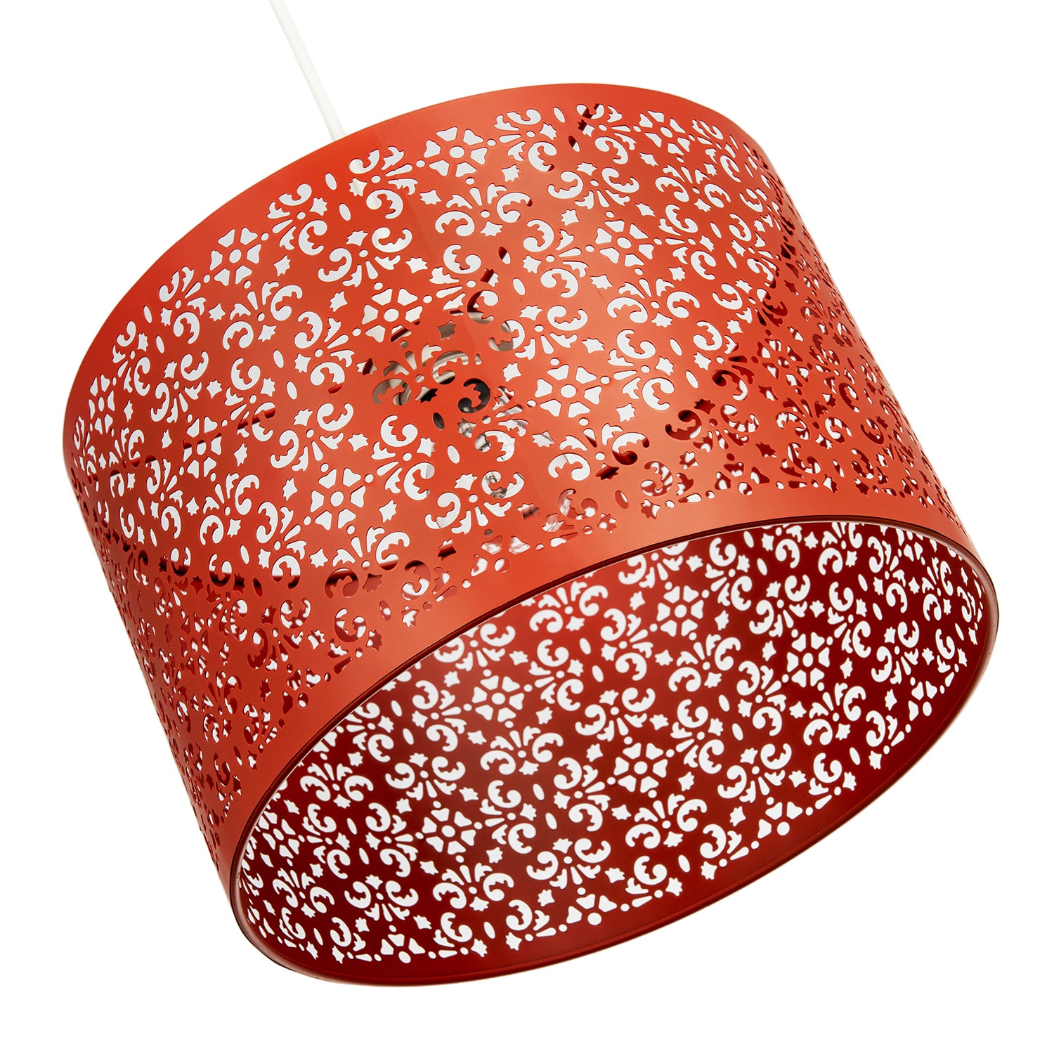 Vivid Orange Moroccan Metal Pendant Lamp Shade with Floral Decoration Image 4