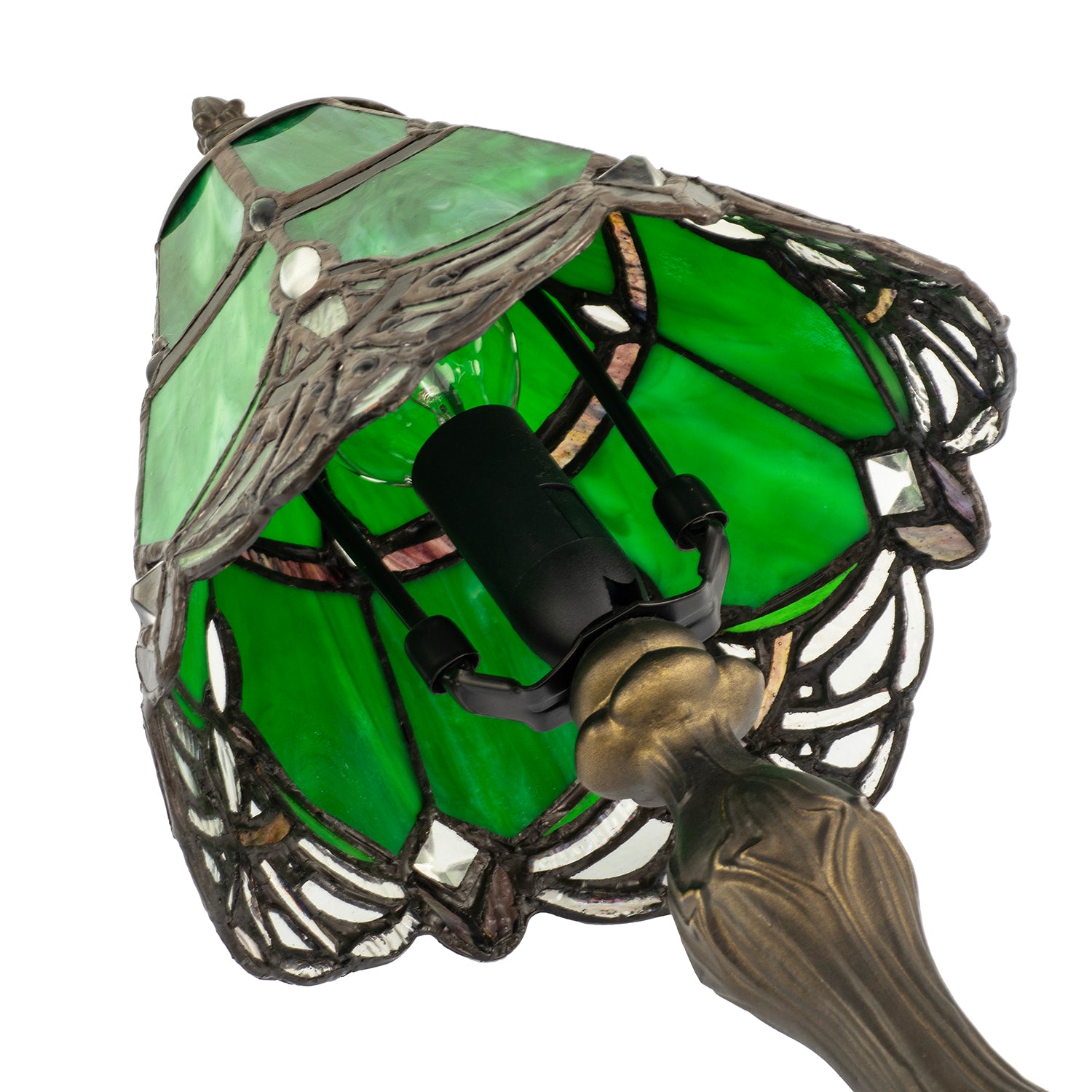 Quirky and Petite Green Stained Glass Tiffany Lamp with Clear Beads Image 4