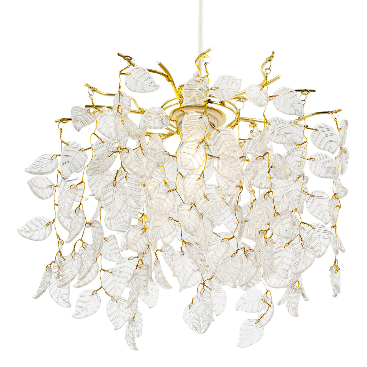 Clear Glass Leaf Cascading Chandelier Pendant Shade in Gold Plated Image 5