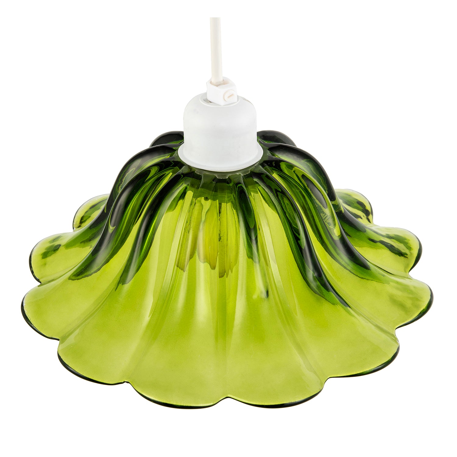 Modern Scallop Moulded Glass Pendant Light Shade in Deep Forest Green Image 3