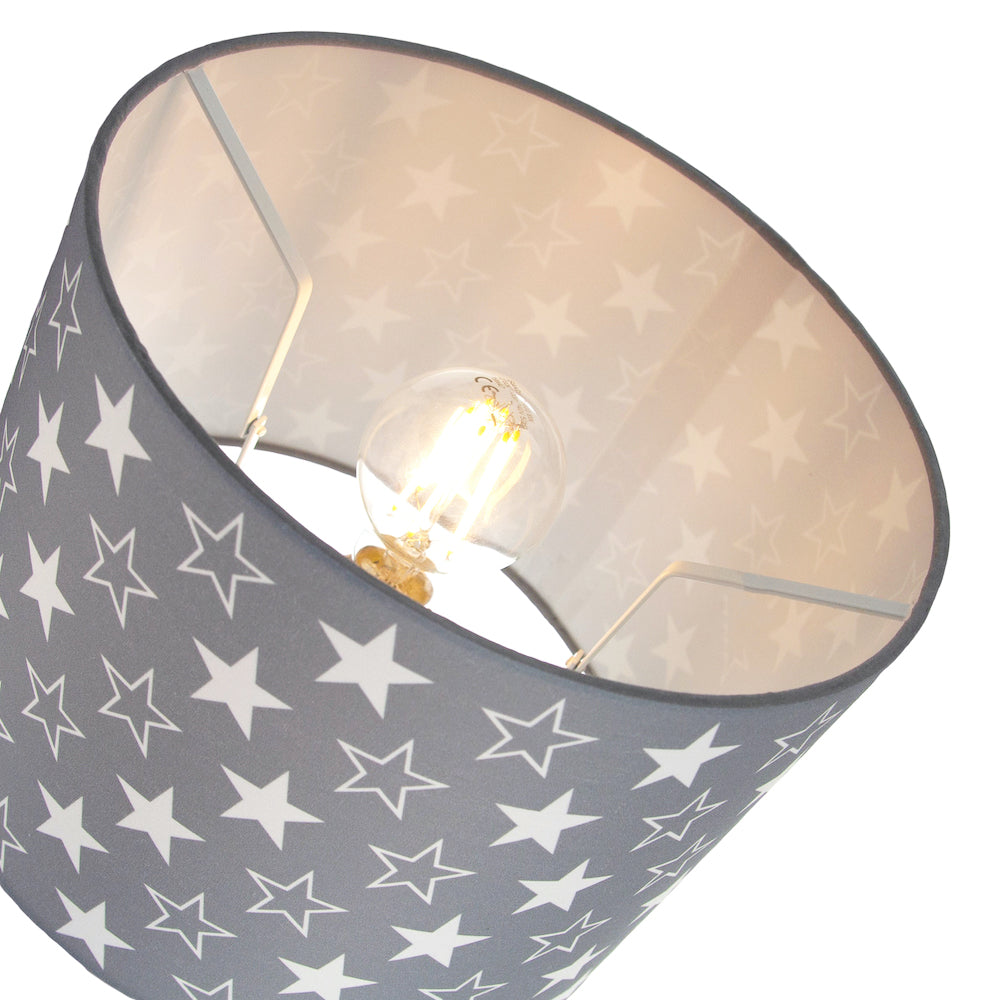 White Stars Children's/Kids Grey Cotton Fabric Bedroom Lamp or Pendant Shade Image 5